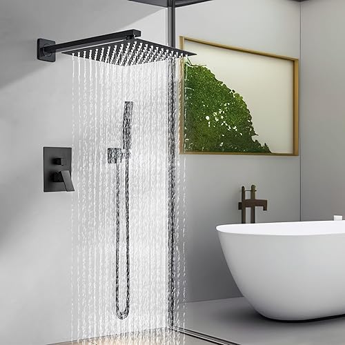 Miniatura 2 de Juego de grifo de ducha de 10 pulgadas, sistema de ducha totalmente metálico con manguera de 60 pulgadas, cabezal de ducha de lluvia con combo de