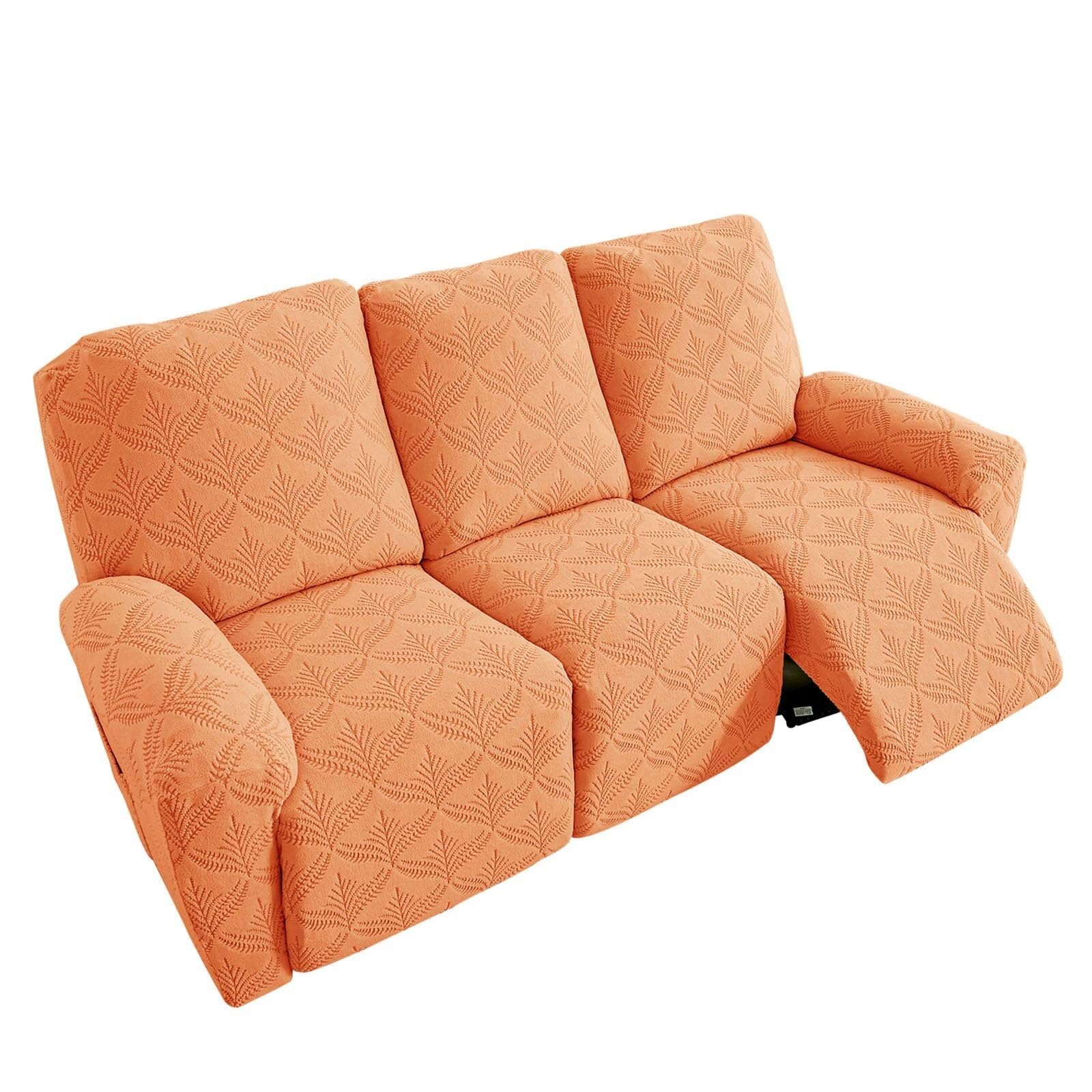 BEIWOSHA Jacquard Recliner Chair Covers, Stretch Polyester Spandex Recliner Cover, Reclining Sofa Cover with Elastic Side Pocket, Armchair Cover(Orange,3 posti)