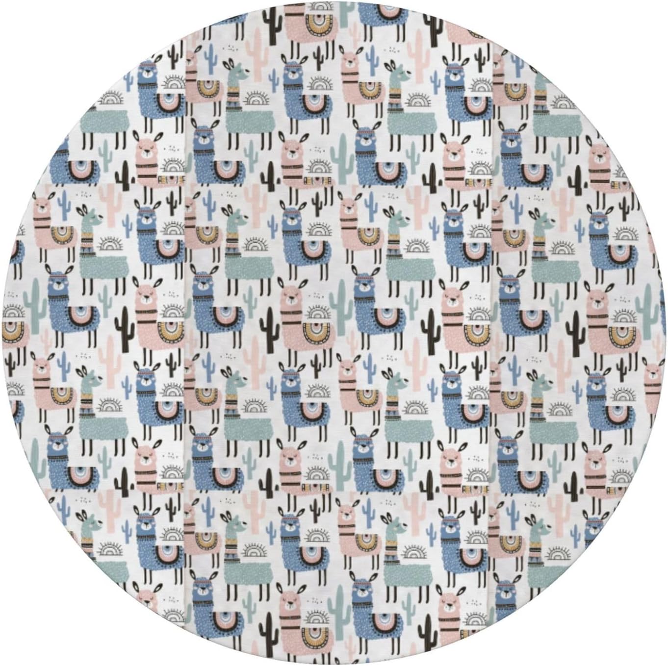 Llama Alpaca Cactus Print Outdoor Patio Kitchen Decor Supplies Wipeable Round Table Cloth for Indoor Outdoor