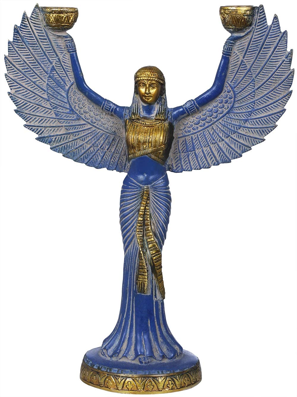 AONA Brass Egyptian Statue of Goddess ISIS with Candle Holder Goddess of Egypt Height 12 inches (Muddy)