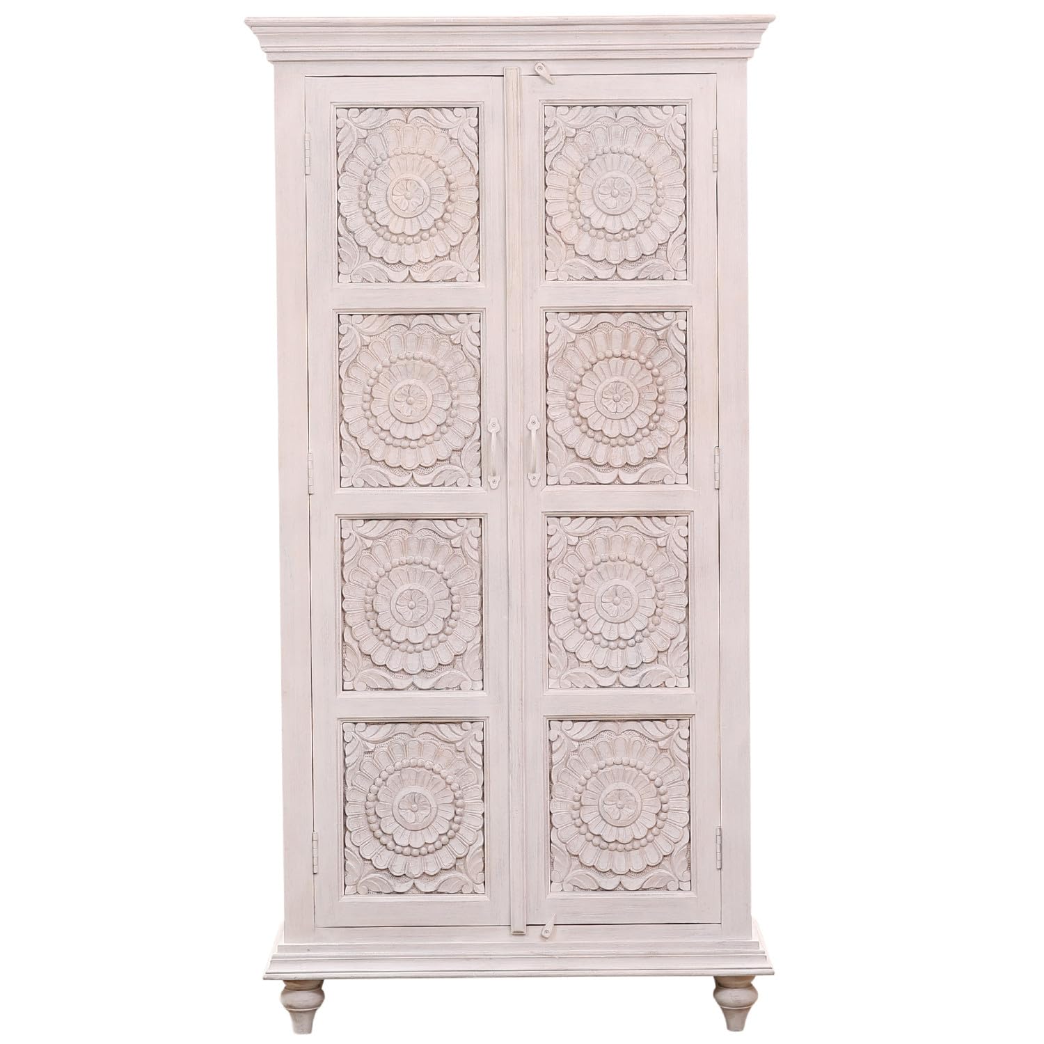 Marrakech Boho Armario en blanco de madera maciza, 185 cm, armario multiusos Haifir para salón, pasillo y dormitorio como muebles orientales, archivador para la oficina