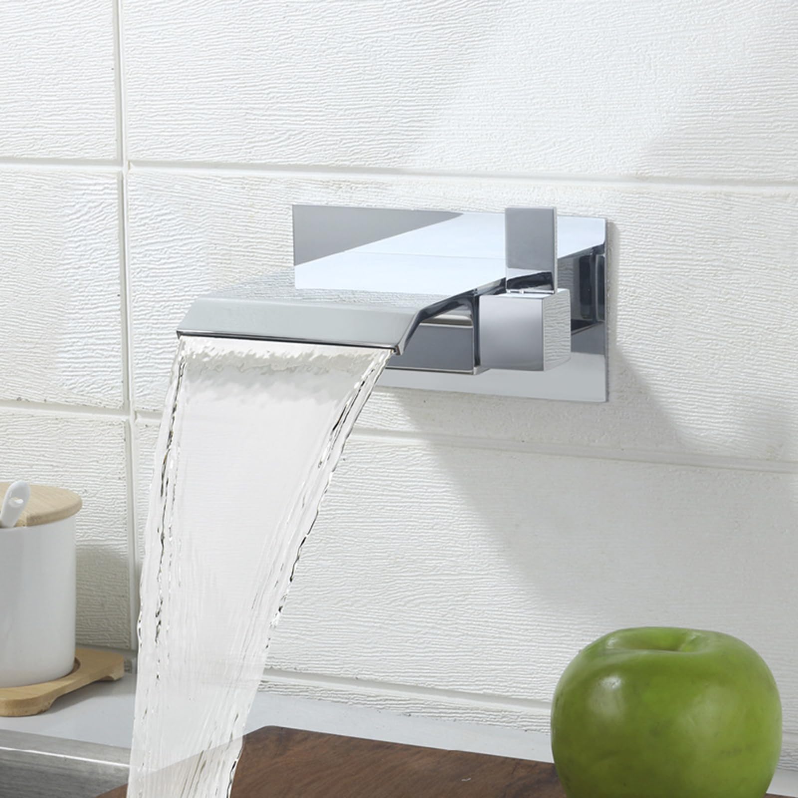 Grifo Pared Lavabo Solo Agua Fria Grifo Cascada para Lavabo de Baño Monomando,Cromado