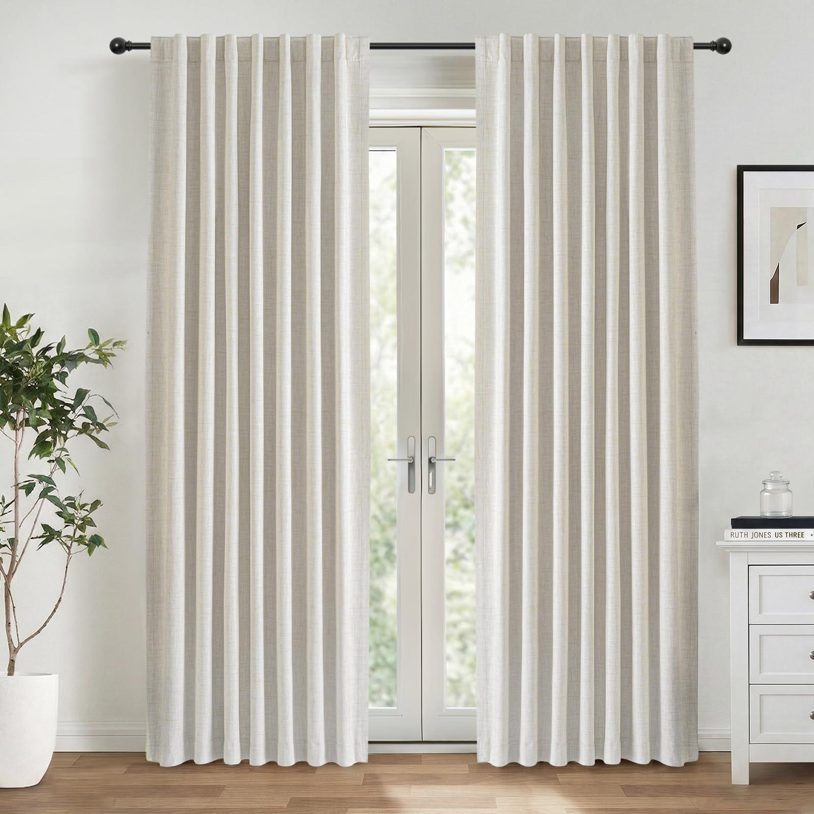 INOVADAY 100% Verdunklungsvorhänge 2 Stück 245 cm Lang,Vorhäng Blickdicht Thermovorhang Kälteschutz Vorhang Hellbeige,Gardinen Schlafzimmer Wohnzimmer,H 245 x B 140 cm