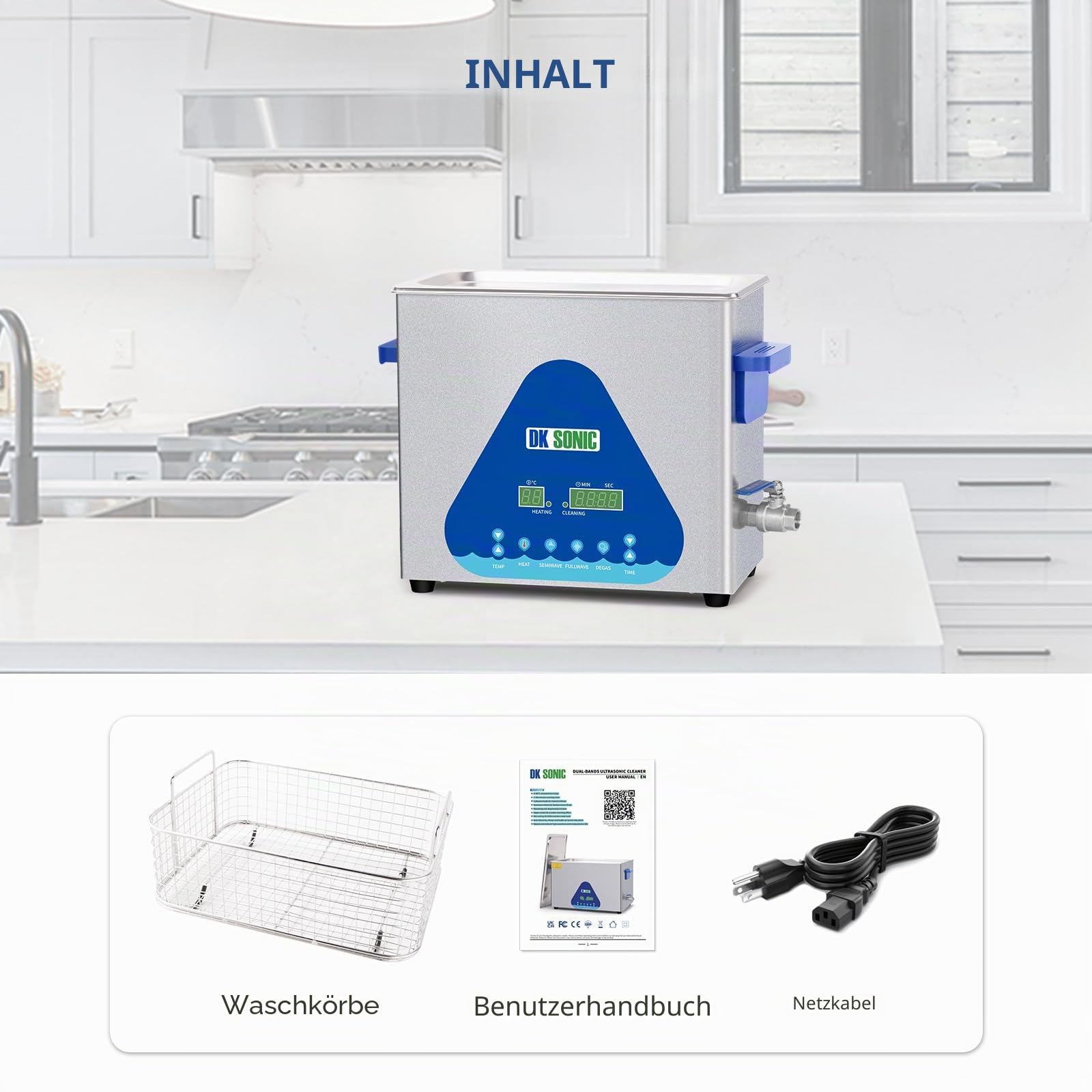 DK SONIC Ultraschallreiniger, 6L 180W Industrieller Ultraschallreinigungsgerät mit Heizung und Timer, Digitaler Steuerung und Korb, mehrere Funktionen für Motorradmotoren, Vergaser, Ketten