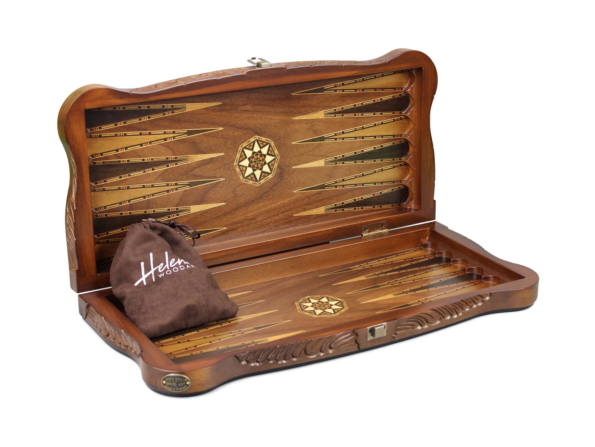 Wooden Helena Backgammon 2181 - Set Carved Walnut 20"