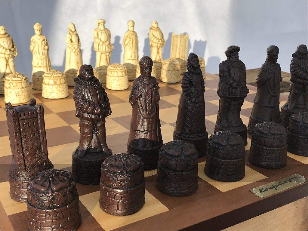 Berkeley Chess English History Ornamental Chess Set (Cream and Brown, Board not Included)