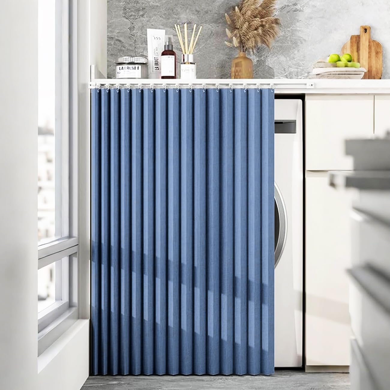 Cortinas Plegables Personalizables para armarios de Cocina, Ideales para armarios sin Puerta-Dark Blue- W200cmxH200cm