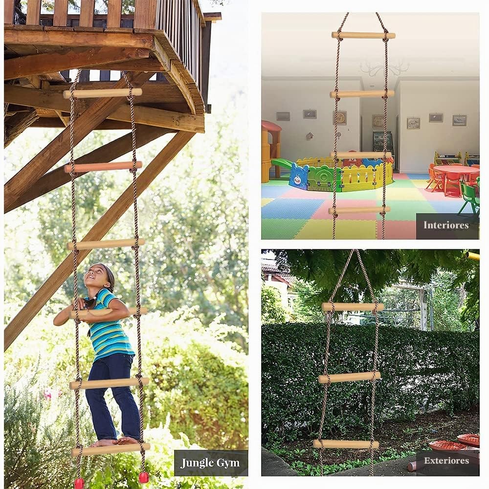 Barra de Columpio Trapecio de Madera para Árbol - Exterior con Anillos para Niños