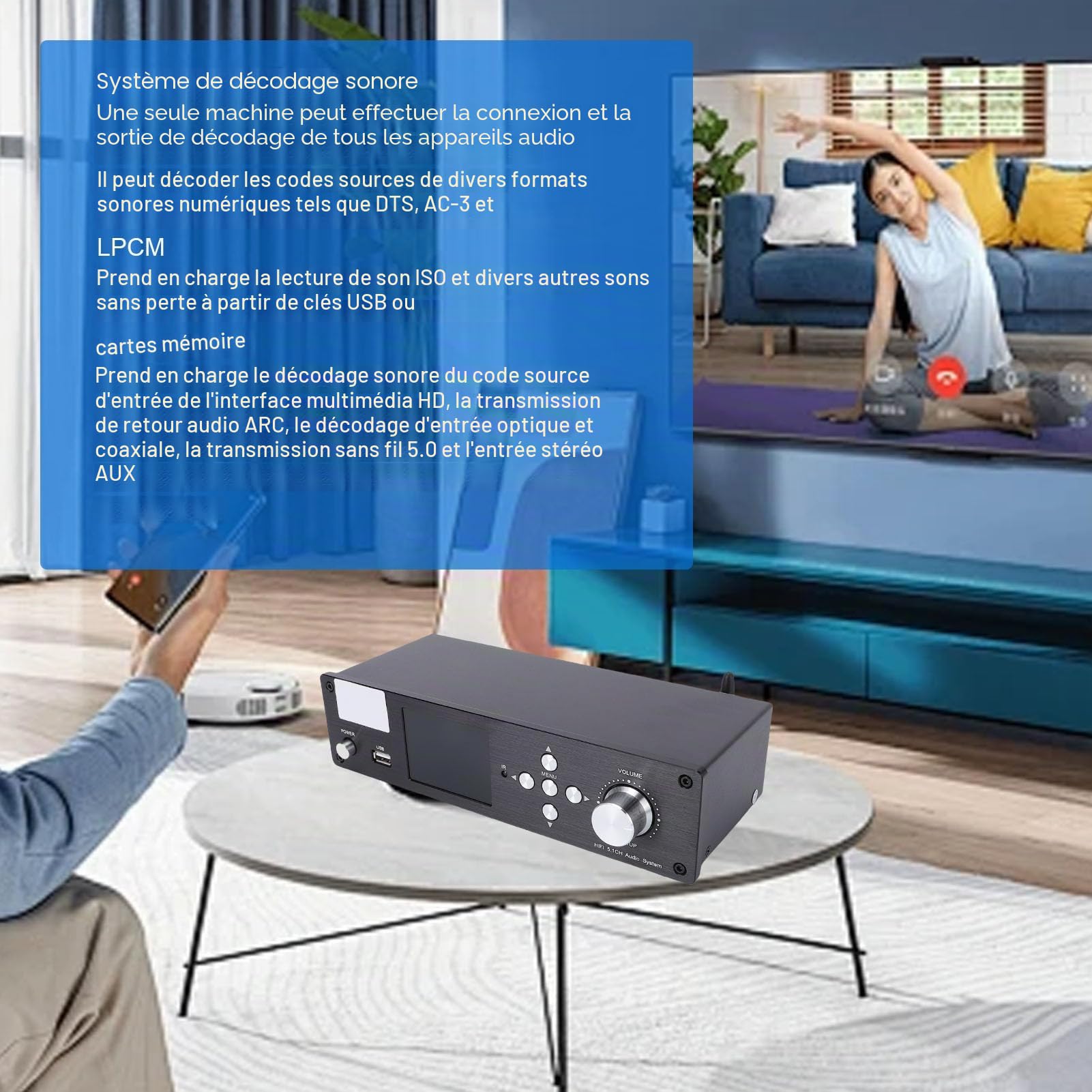 Tonysa Décodeur Audio 5.1, Convertisseur DAC avec HDMI ARC/optique/coaxial/USB, Décodeur DTS vers Récepteur Bluetooth5.0 5.1CH pour TV Home Cinéma (Black)