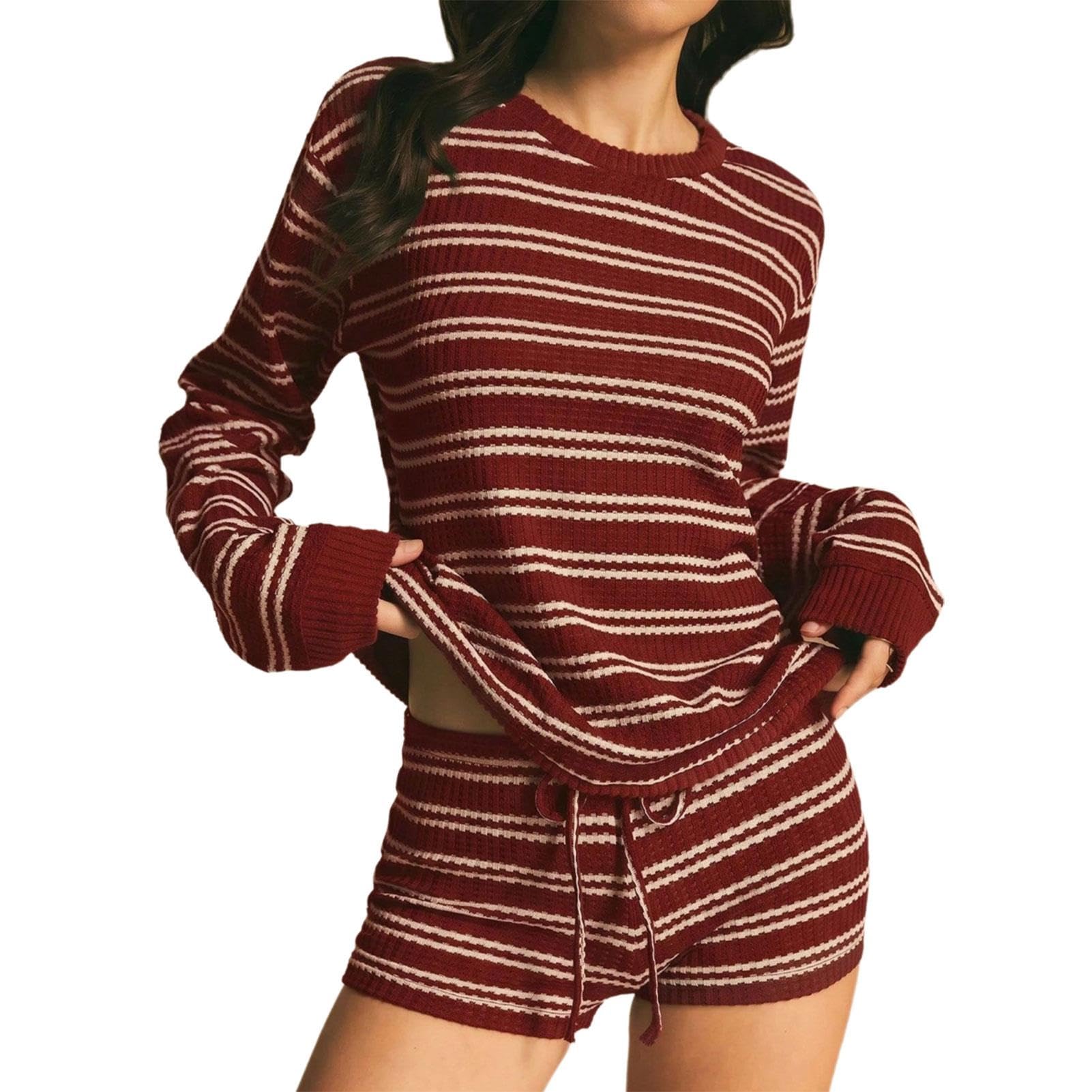 Pantaloncini da Donna a Maniche Lunghe a Righe Oversize In 2 Pezzi