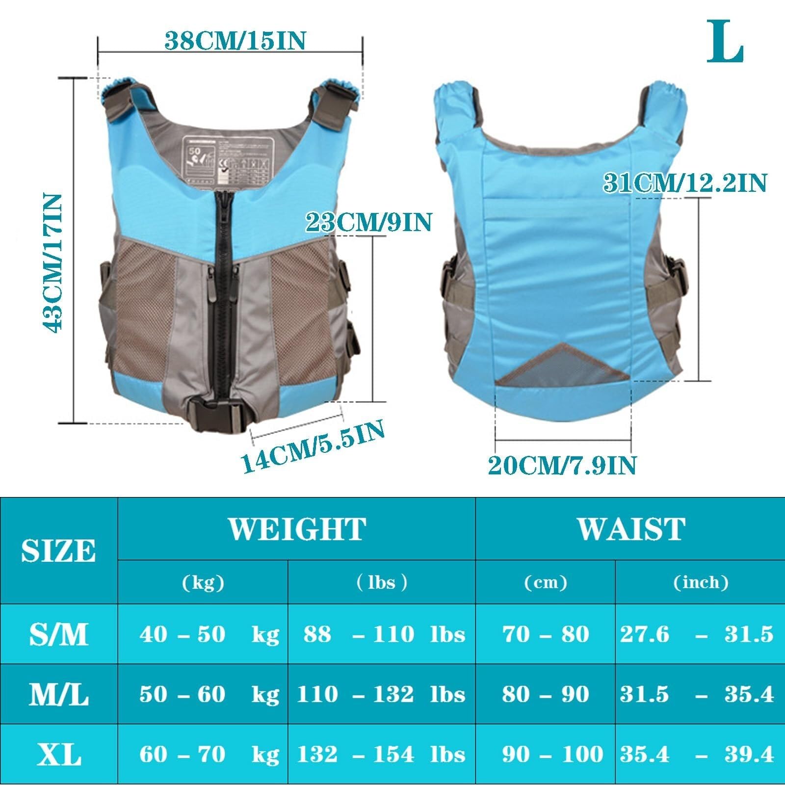 Schwimnweste Unisex Hoher Auftrieb Tragbar Netztaschen Wasserbeutel Verstellbare Passform für Fliegenfischen Paddleboard Surfen Wassersport