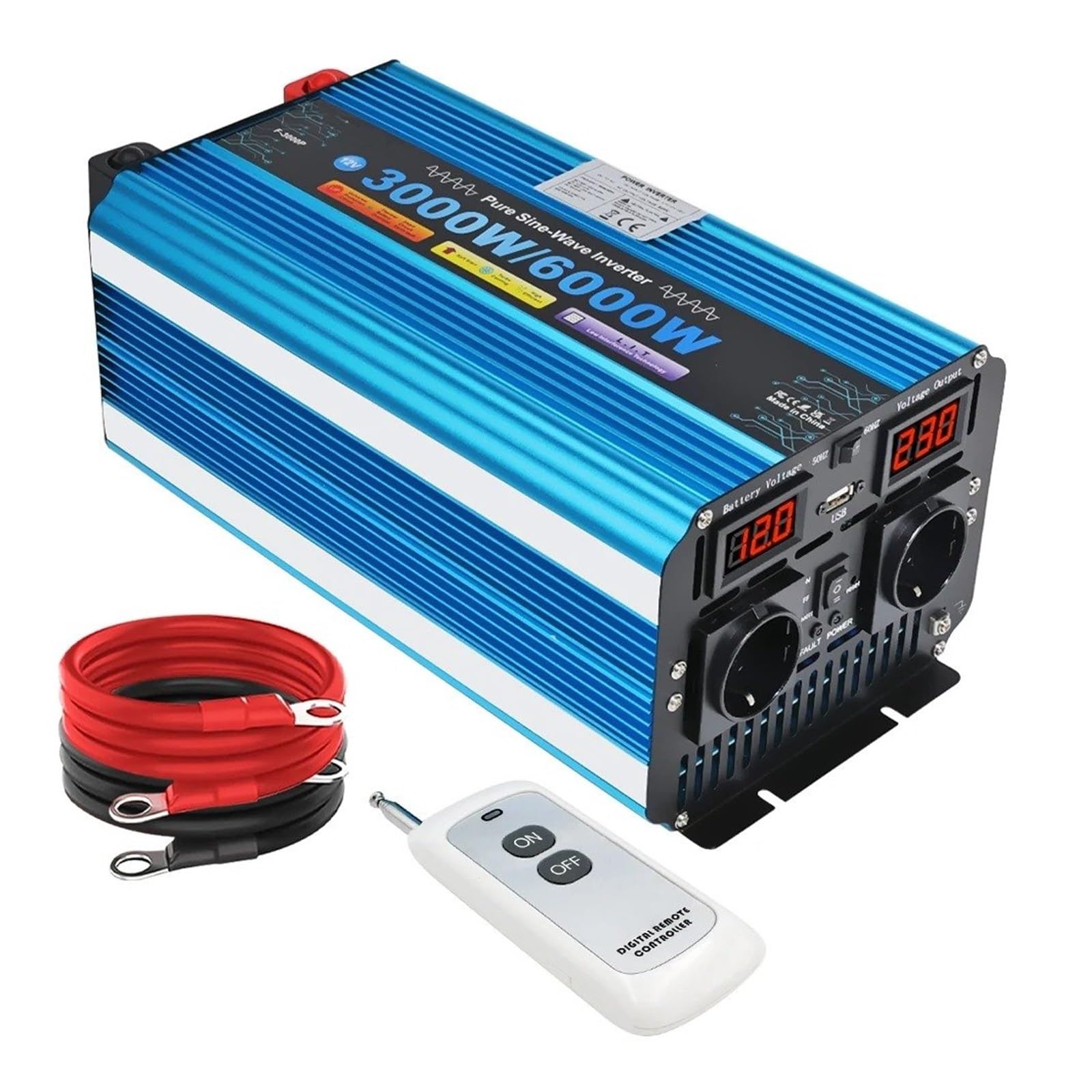Convertidor Inversor Transformador Inversor Onda Sinusoidal Pura 8000W CC 12V/24V A CA 220V/230V Control Remoto Pantalla LCD Convertidor para Autocaravana Batería Solar(AC24V,50Hz Uni,6000W Peak)