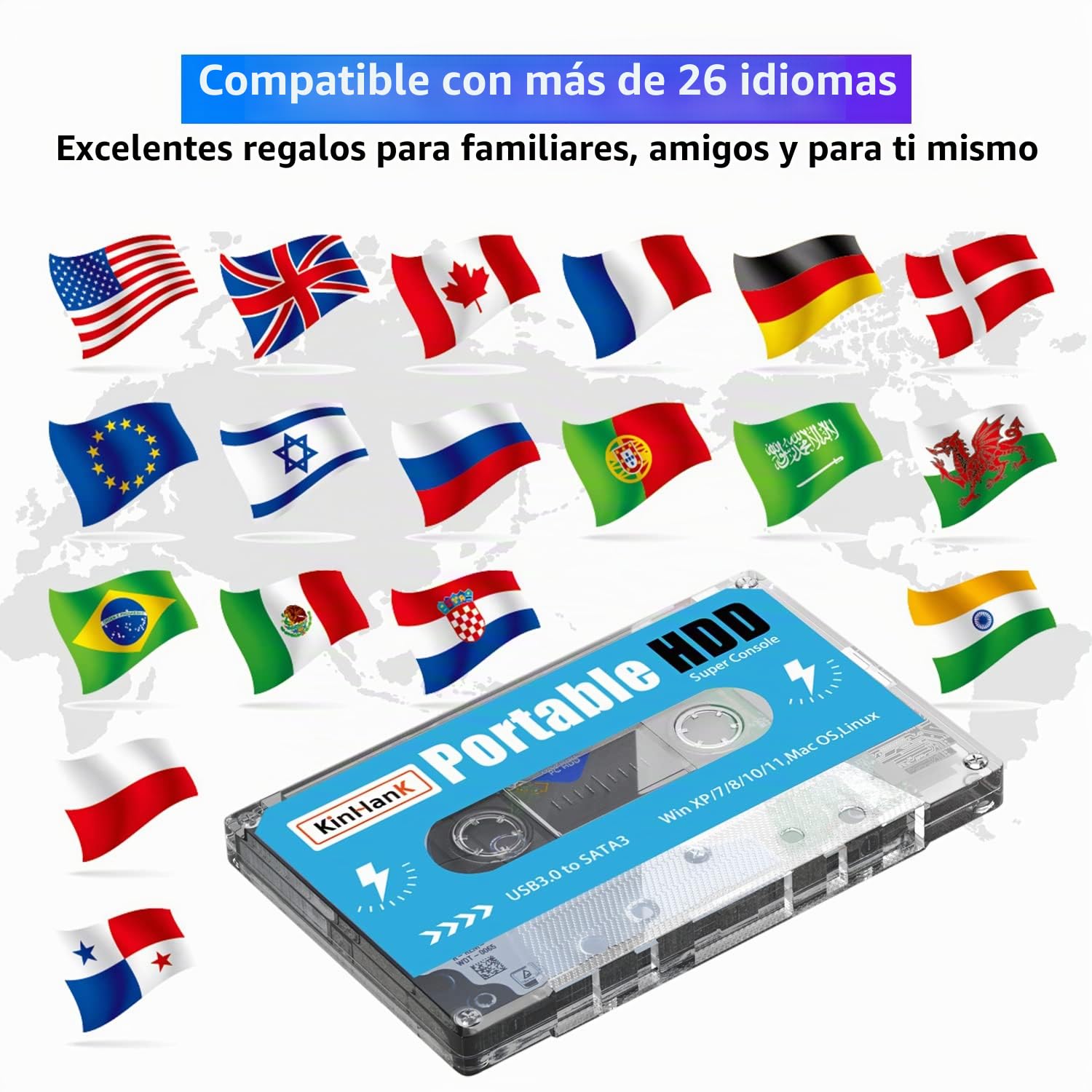 Kinhank Disco duro externo HDD de 500 G con sistema Batocera 33, consola de juegos retro con 111700 juegos, compatible con la mayoría de emuladores, SATA 3.0, para laptop/PC/Windows/Mac OS