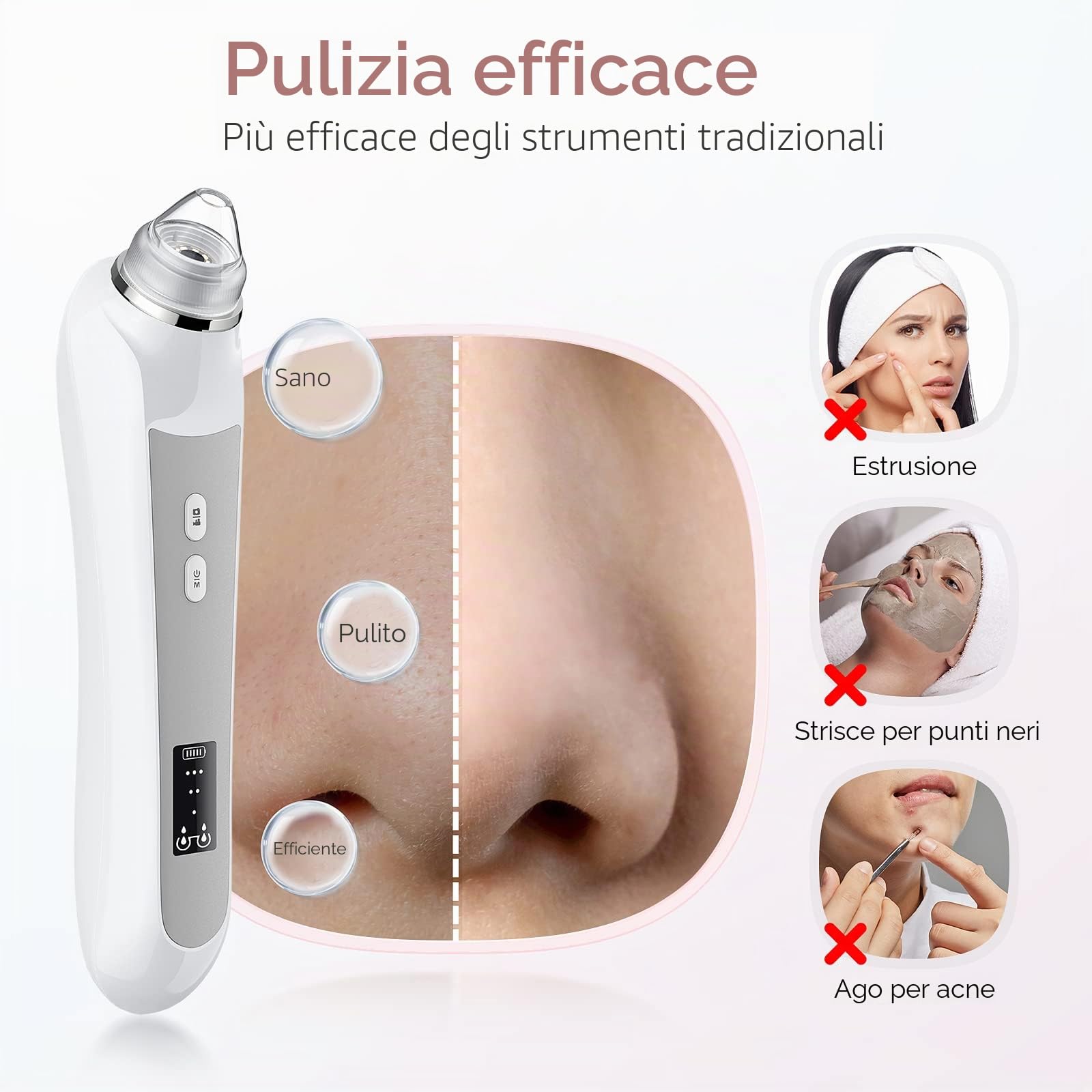 Aspirapolvere per la rimozione dei punti neri, per viso con fotocamera, aspirapolvere per pori per uomini e donne, strumenti di rimozione dei punti neri, 6 testine di aspirazione e 3 modalità di