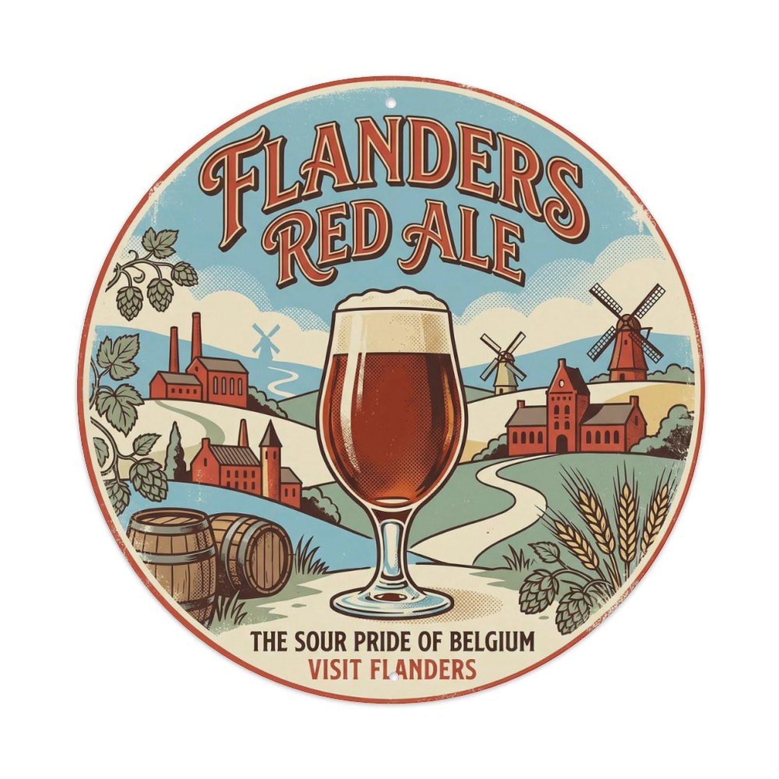 Rustic Belgian Flanders Red Ale Beer Stein Brewery Metal Tin Sign