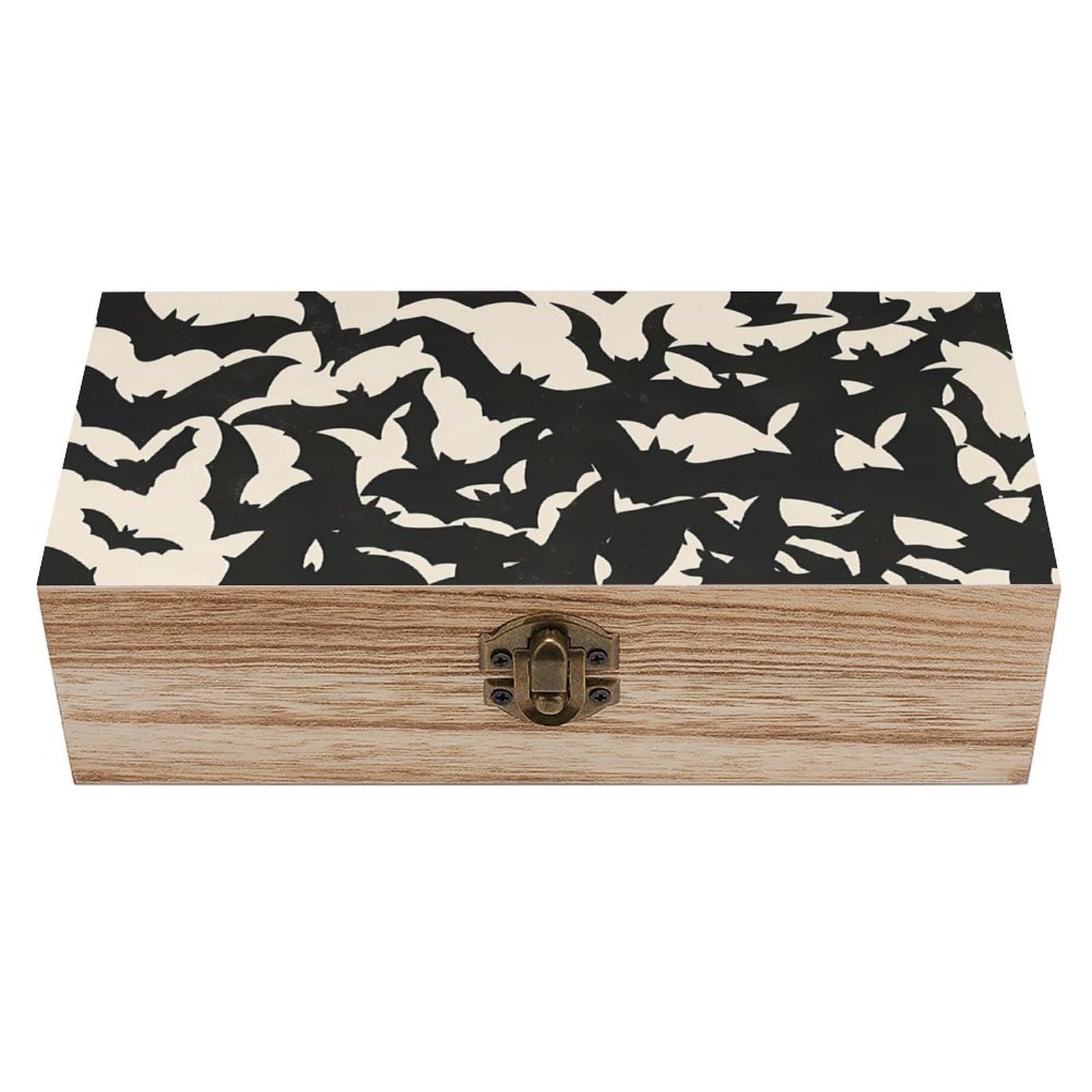 HLBSDM Halloween Bat Retro Wooden Storage Box Jewelry Art Gift Boxs Decorative Keepsake Boxes