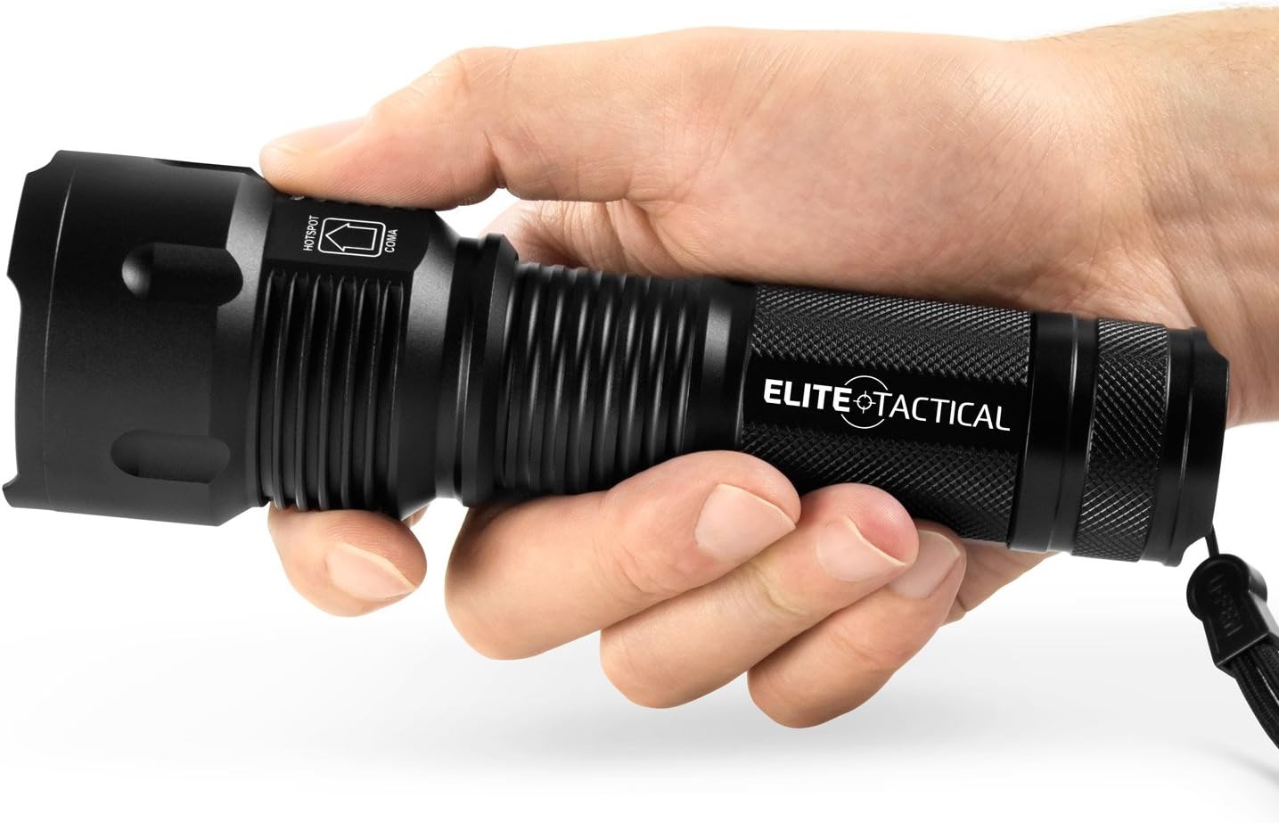 Elite Tactical® Pro 300 Series Tactical Flashlight - Best, Brightest & Most Powerful 1200 Lumen Military Grade Rechargeable LED CREE Searchlight w/ Zoom For Self & Home Defense - Waterproof - Black