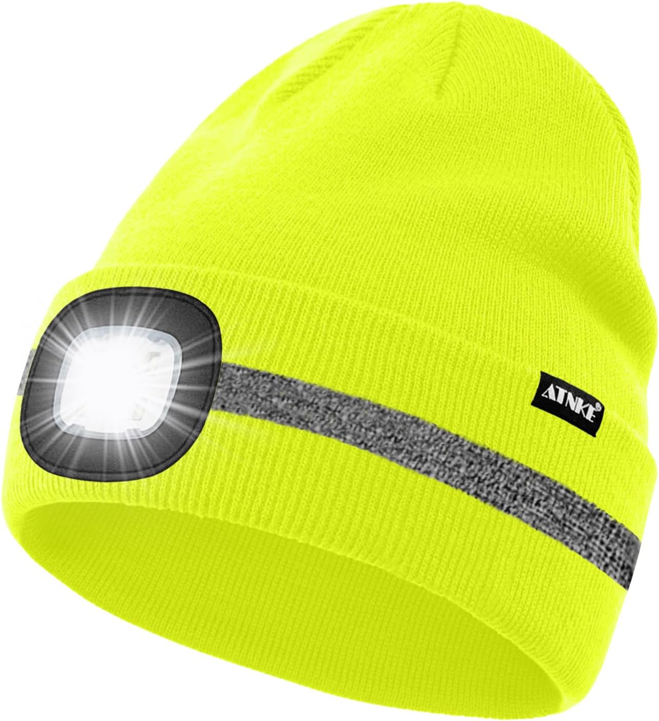 ATNKE LED Lighted Beanie Hat,USB Rechargeable 4 LED Run Headlamp with Reflective Stripe Cap Light Gift for Men and Women