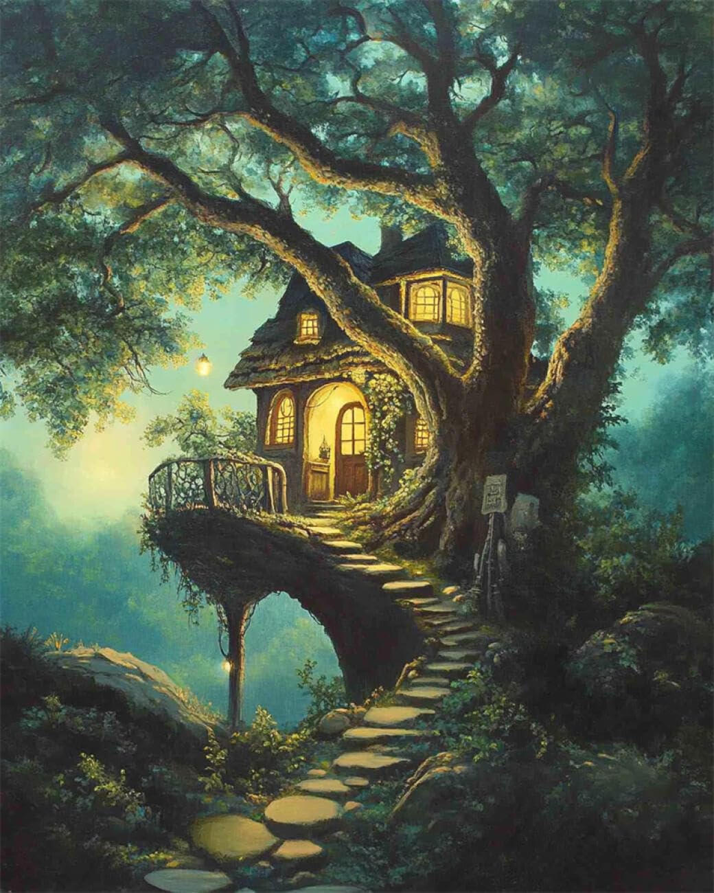 RKFLGEW DIY Bead Embroidery Kit Cartoon Treehouse 30x40cm
