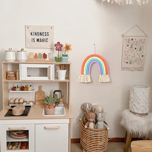 Miniatura 3 de Decoración de pared de macramé para colgar en la pared de la habitación de la niña, tapiz pequeño bohemio para niños, decoración de guardería para