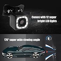 Vista 4 de QUICTO Car Backup Camera, Waterproof Ultra HD 12 LED Night Vision Rear View Camera, 170° Wide View Angle Long License Plate Frame Camera, Universal