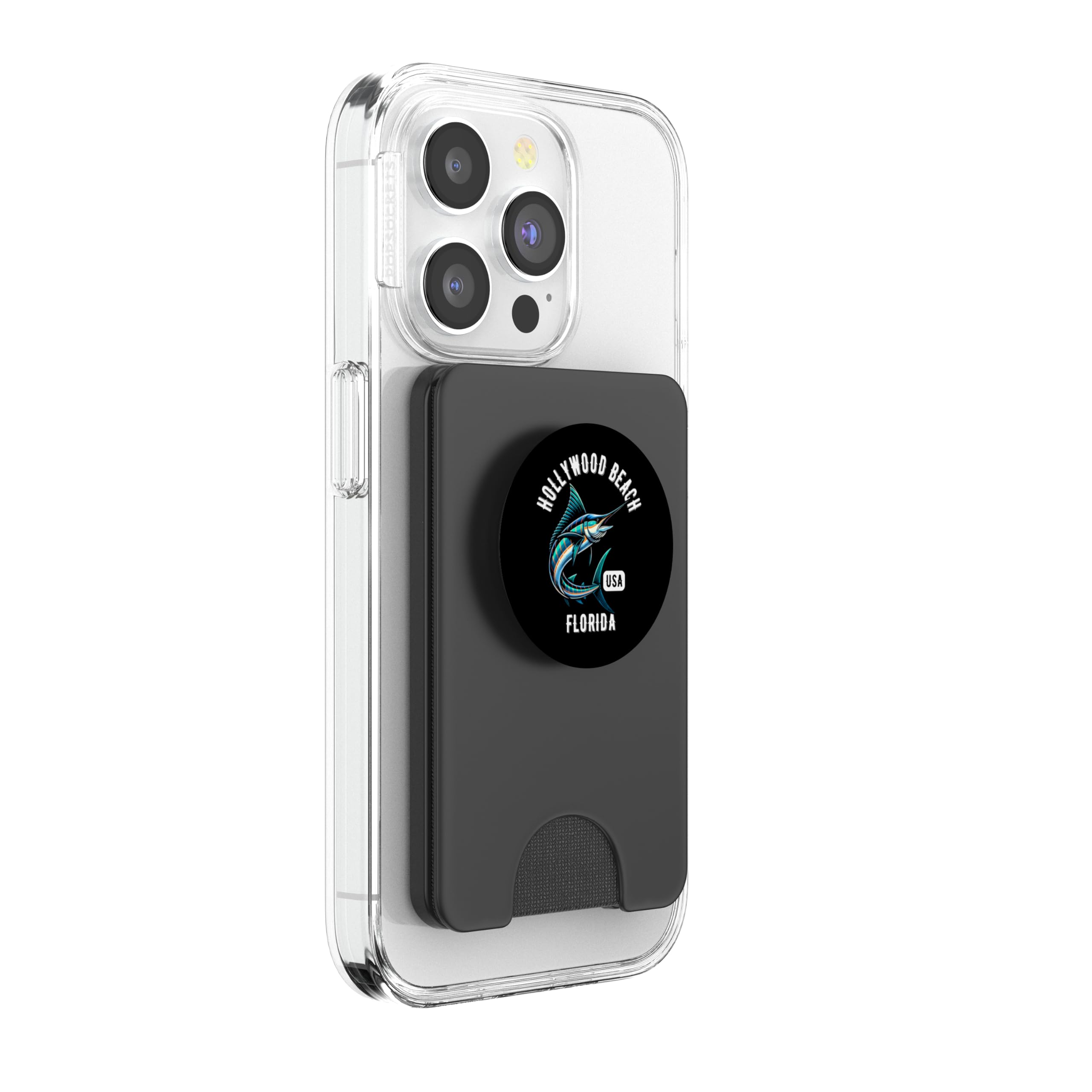 Hollywood Beach Florida USA Fishing Design PopSockets PopWallet for MagSafe, Black - Image 4