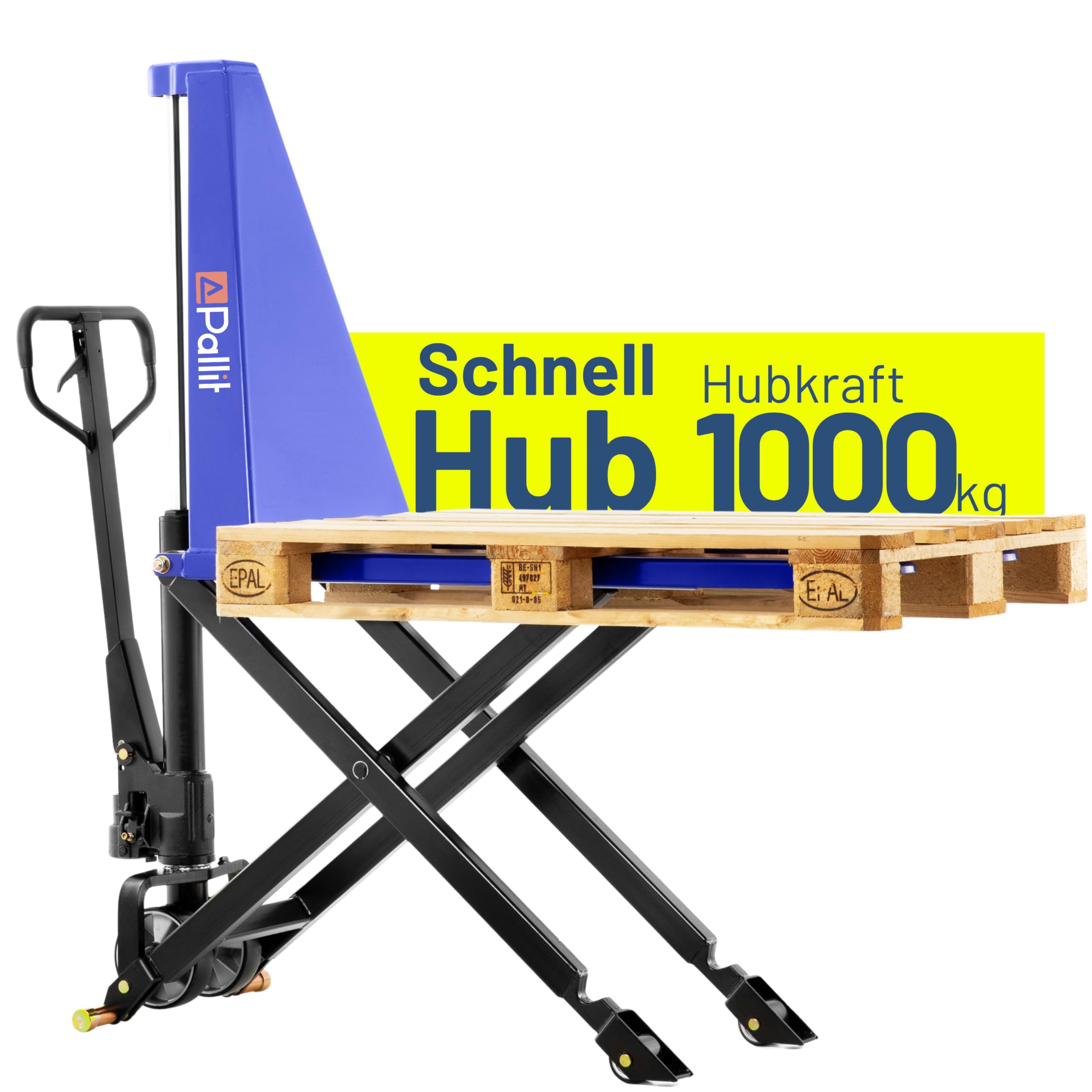 Pallit Scherenhubwagen mit Schnellhub 1000 kg Tragkraft 800 mm Hubhöhe 1170 mm Gabellänge | Hubwagen Hubtisch Scherenhubtisch Hochhubwagen ZAC