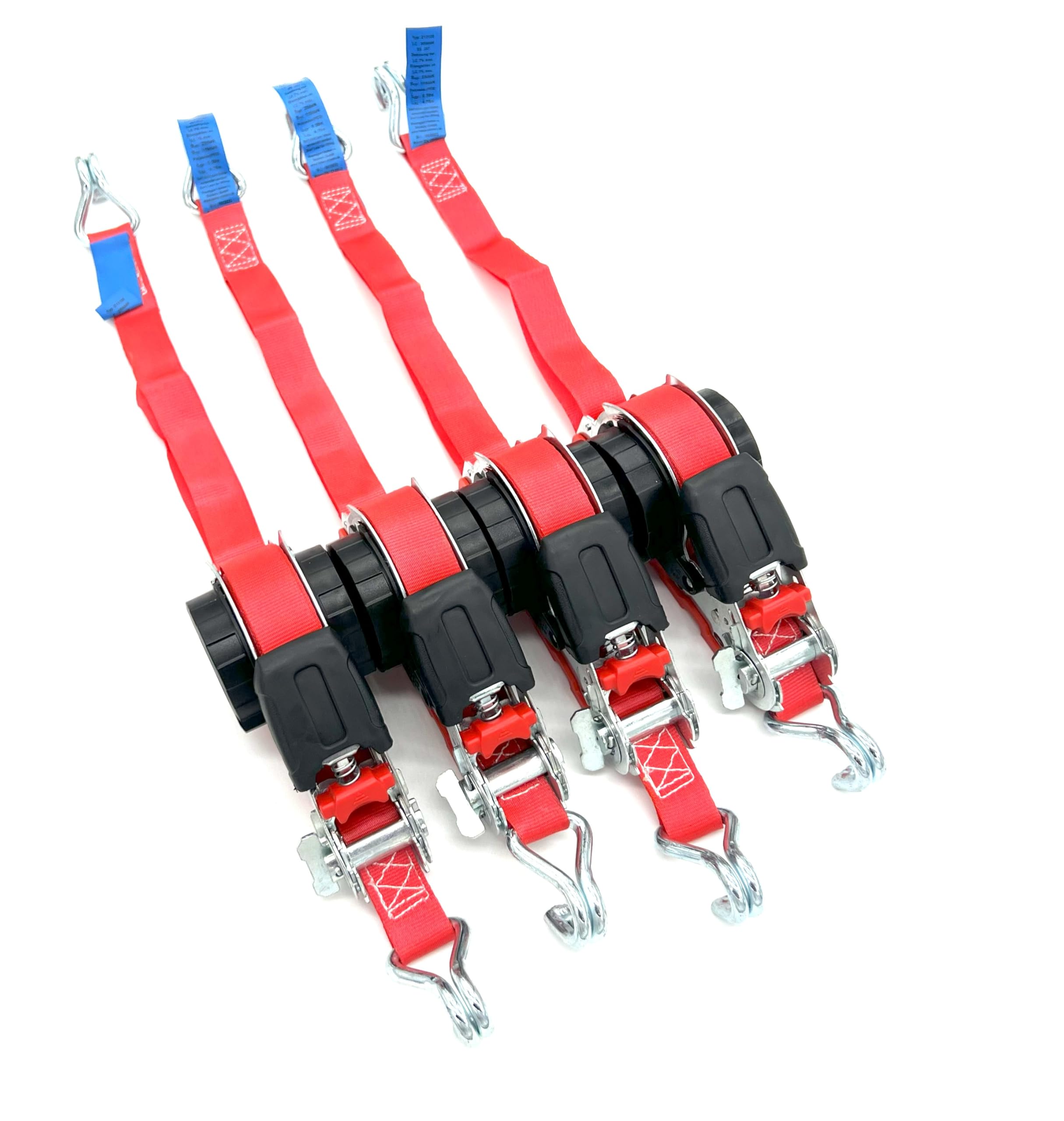 4 sztuki automatycznych pasów mocuj?cych z hakami spiczastymi 5,0 m x 25 mm 350/700 daN