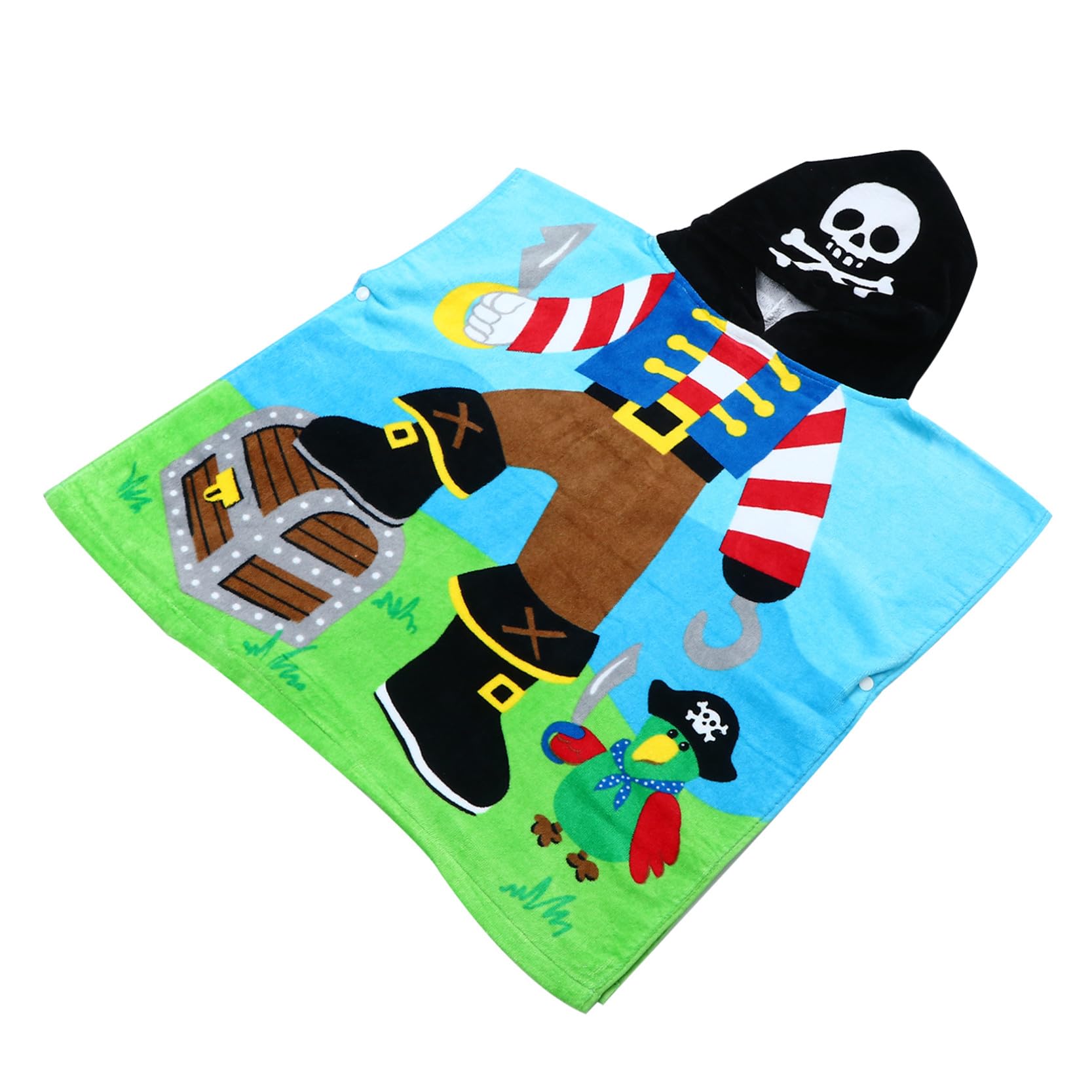 VALICLUD Kapuzenbadetuch aus Baumwolle mit Niedlichem Piratenkapitän Motiv mit Kapuze Saugfähiges und AtmungsAktives Kinder Bademantel für Jungen und Mädchen