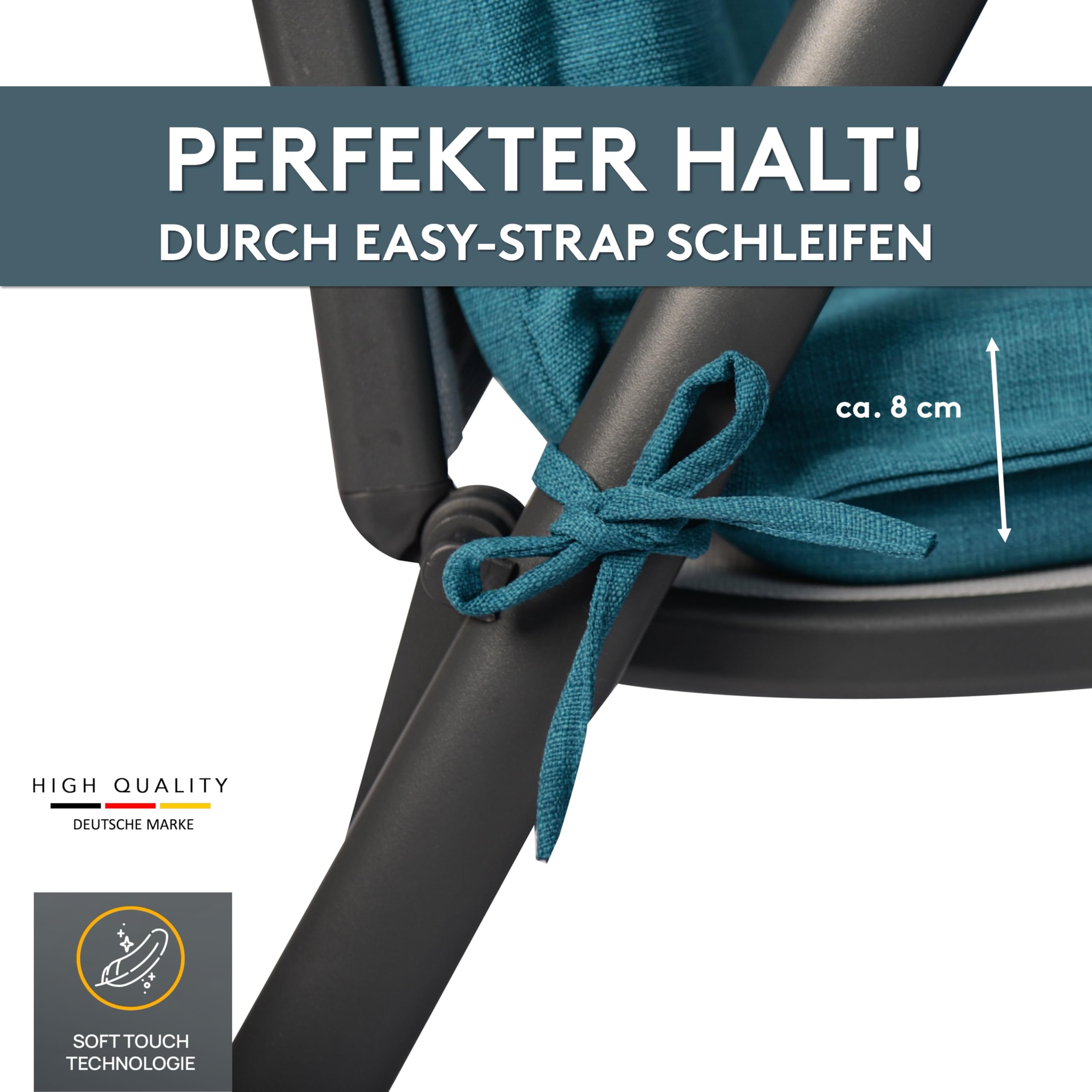 LILENO HOME MAR Coussins pour chaise de jardin à dossier bas, bleu pétrole, coussins d'assise confortables pour meubles de jardin, coussins de chaise pour chaises de jardin et chaises pliantes