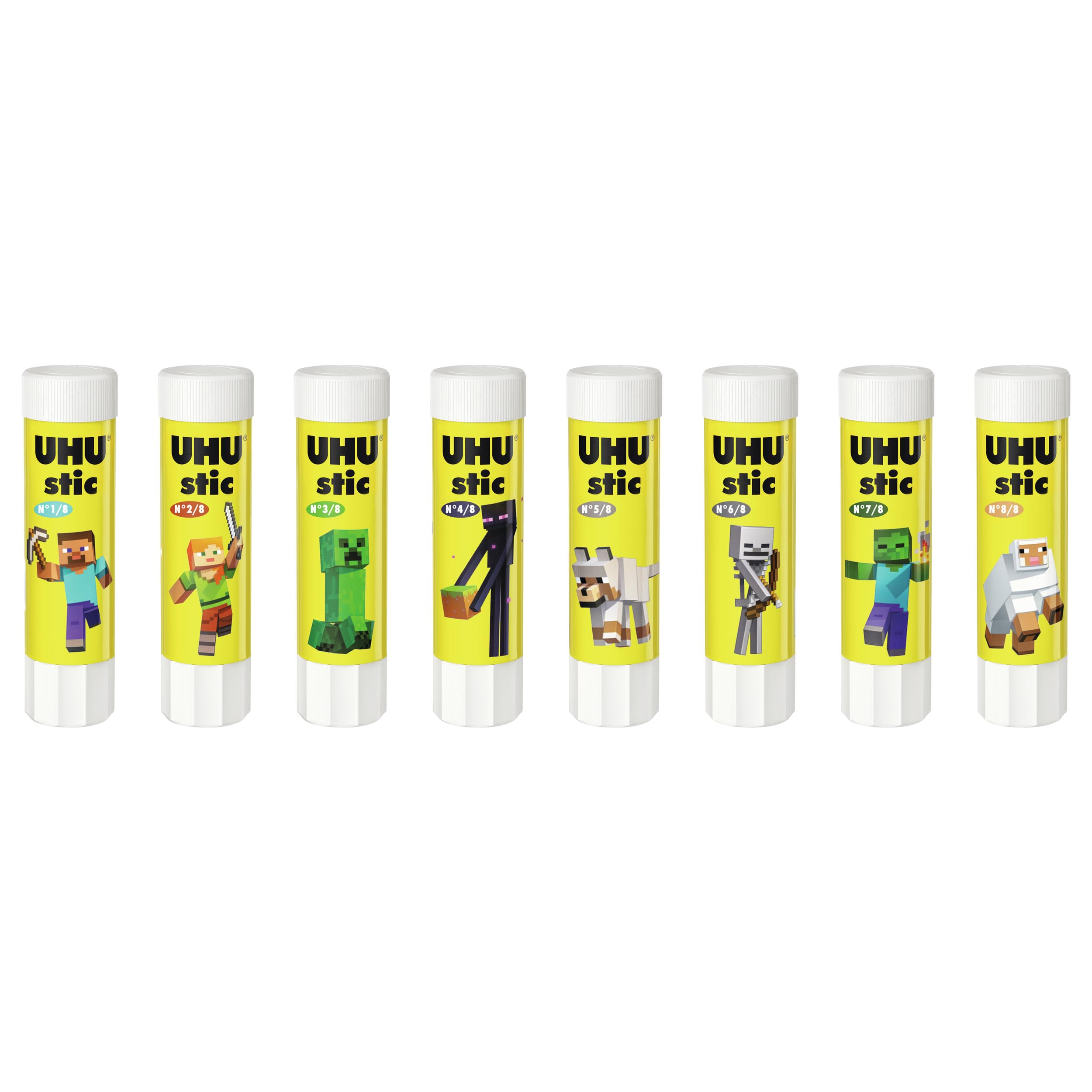 UHU STIC, The Proven Glue Stick - Glues strongly, quickly and permanently, without solvent, 8.2g, Set of 8, White