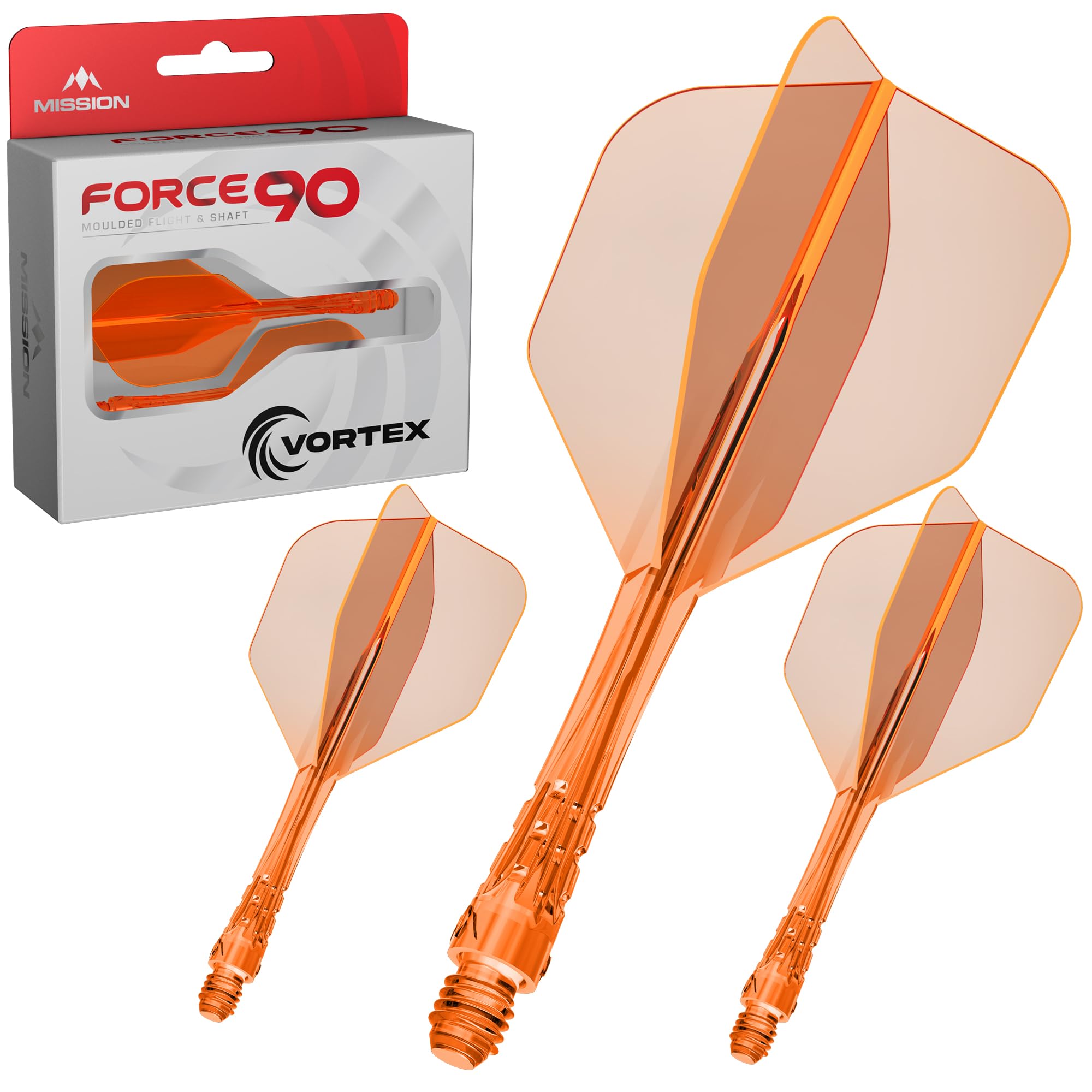 Mission Darts | Force 90 Vortex | Integrated Precision Moulded Dart Flight And Shaft System | Multiple Styles | Multiple Colours. (Standard No6 - Tweenie, Clear Neon Orange)
