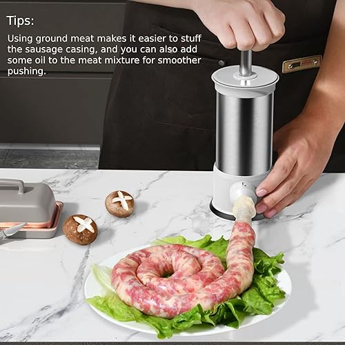 Miniatura 3 de ROSROSE Máquina de relleno de salchichas con 4 tubos de relleno, relleno de salchichas de carne, kit de herramientas vertical manual casero para