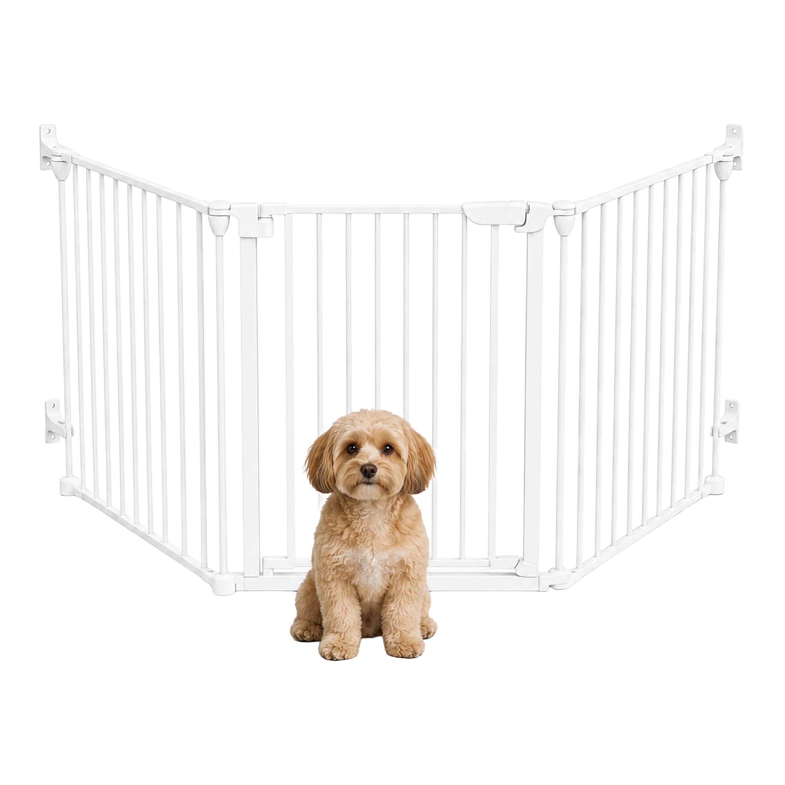 Relaxdays Sicherheitsgitter, 3-teilig, mit Tür, HxB: 74 x 85–180 cm, weiß