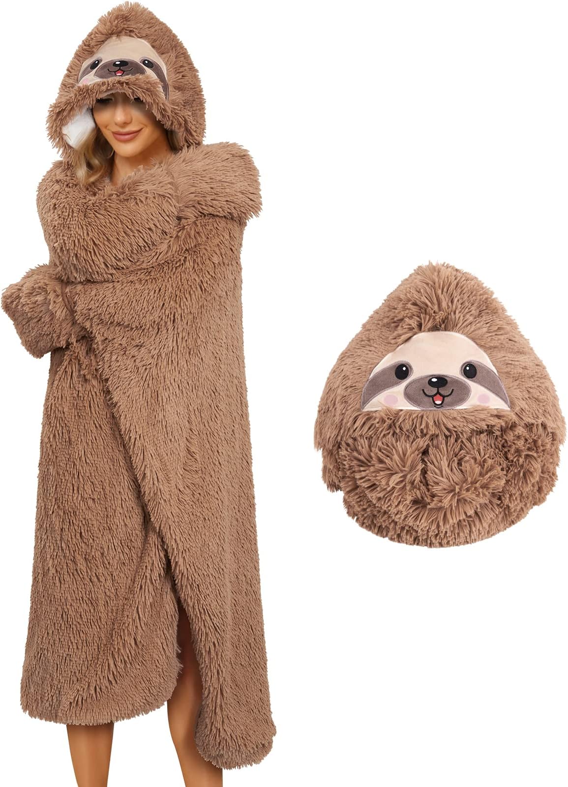 Sloth Blanket for Adults Sloth Hooded Blanket Sherpa Fleece