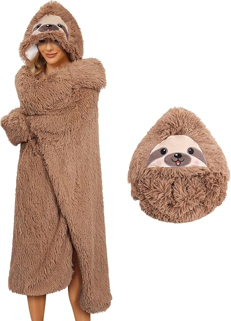 UMIPUBO Hoodie Blanket Fleece Wearable Sherpa Blanket Super Soft Fluffy Oversized Shawl Hooded Plush Throw Cloak Wrap Sofa TV Blanket For Audlts, Women, Men, Kids (sloth, One Size)