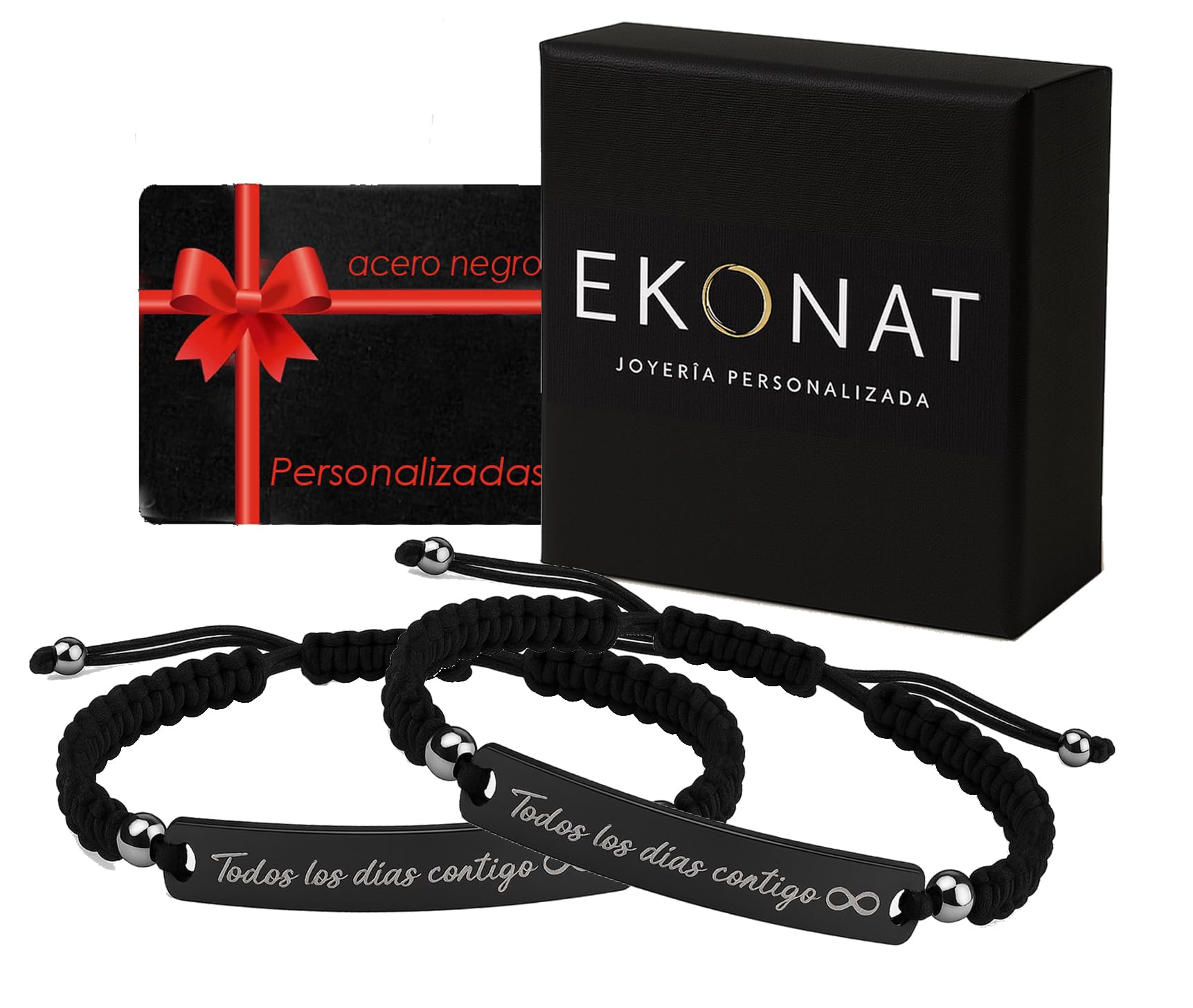 Ekonat- Pulseras personalizadas- pulseras para parejas- pulsera hombre personalizada- Pulsera personalizada mujer- Ajustables-acero inoxidable