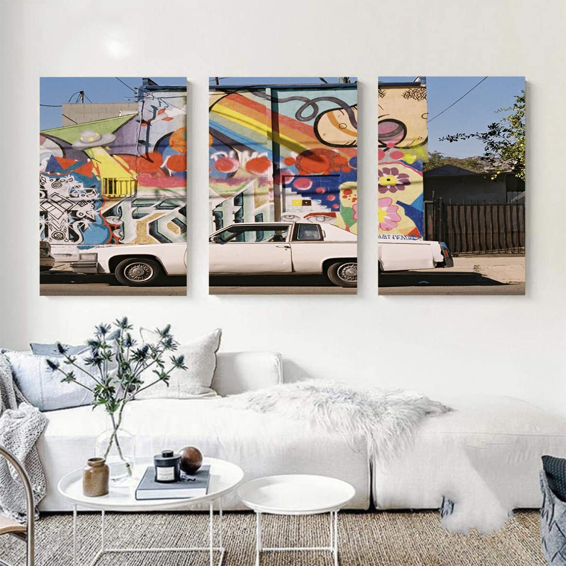 VERRE ART Printed Framed Canvas Painting for Home Decor Office Studio Wall Living Room Decoration (46x27inch (3Parts) Wrapped) - Electric Avenue