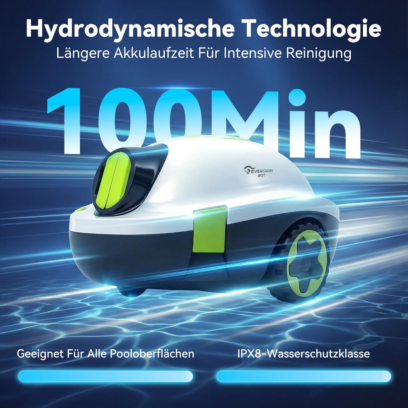 Y10 Poolroboter, Poolroboter Akku für die Bodenreinigung, 100 Min Batterielaufzeit, für Pools bis zu 120㎡, Automatische Poolsauger mit Selbsteinparkfunktion 180 μm Filter (Weiß)