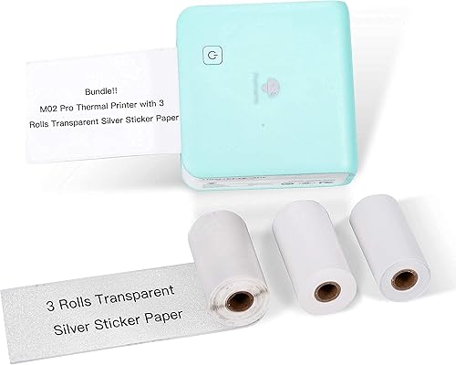 Phomemo M02 Pro - Impresora de bolsillo con 3 rollos de papel blanco transparente, compatible con iOS + Android para plan diario, notas de estudio,