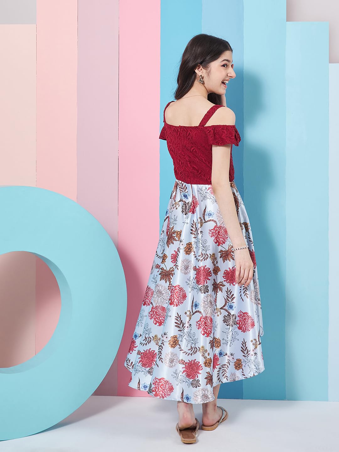 Pspeaches Mädchenkleid mit Blumenmuster, schulterfrei, Satin, ausgestellt, violett, mühelos stilvoll und elegant