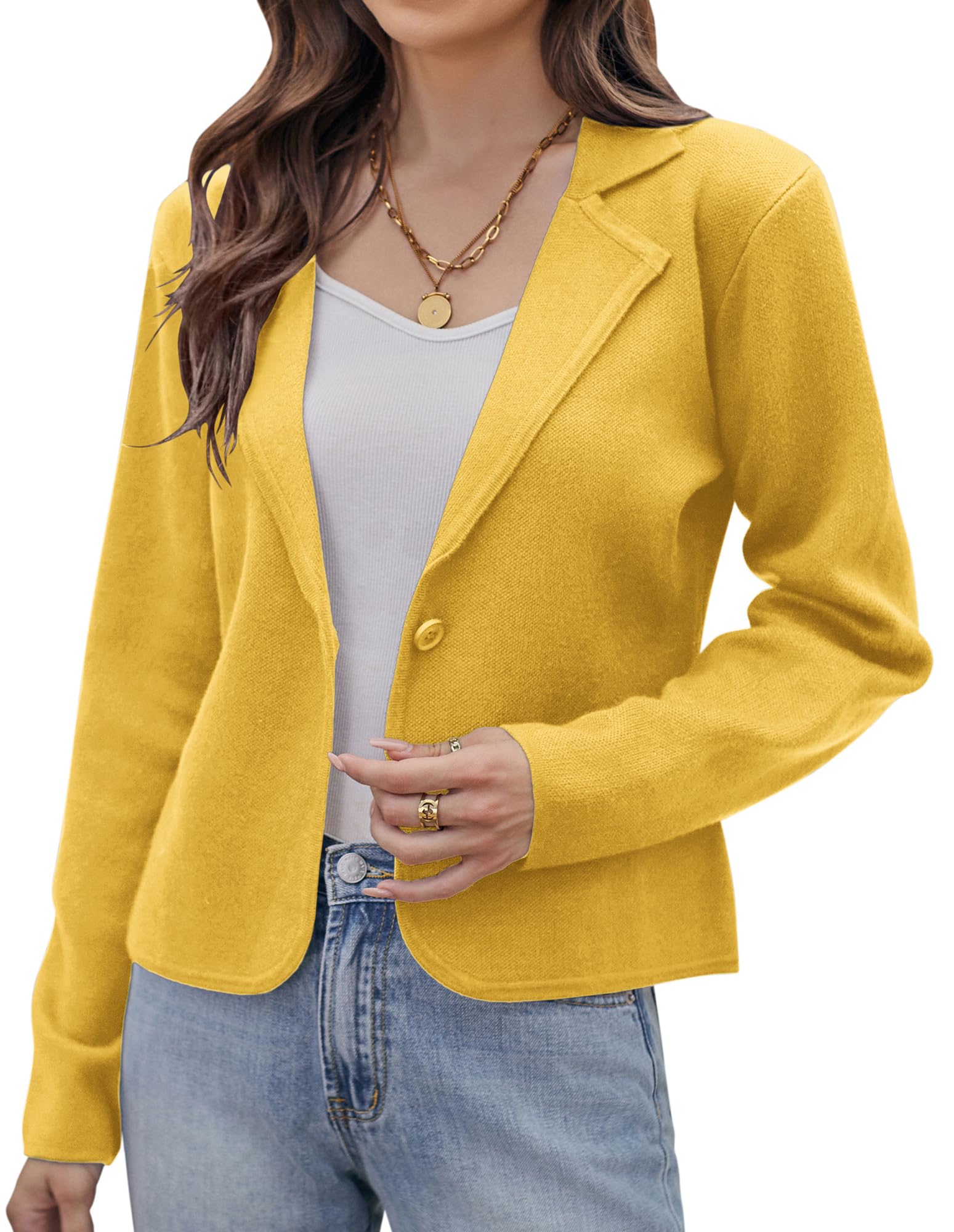 GRACE KARIN Women Sweater Blazer Casual Work Croppped Cardigan Lightweight Button Front Short Knit Blazer Jacket S-XXL