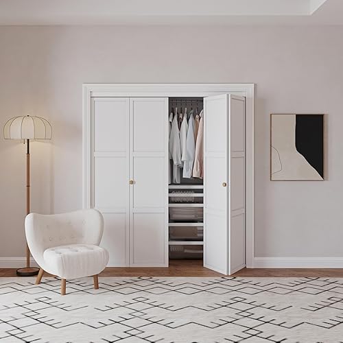 Puertas plegables de armario de 72 x 80 pulgadas (puertas dobles de 36 x 80 pulgadas), puerta plegable de MDF de 3 paneles con kit de herramientas,