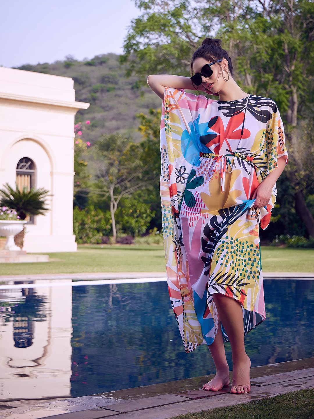 Athena Lifestyle Women and Girls Polyester Regular Long Sleeves Printed Cover-Up Dress Multi Swimwear Multicolour 2
