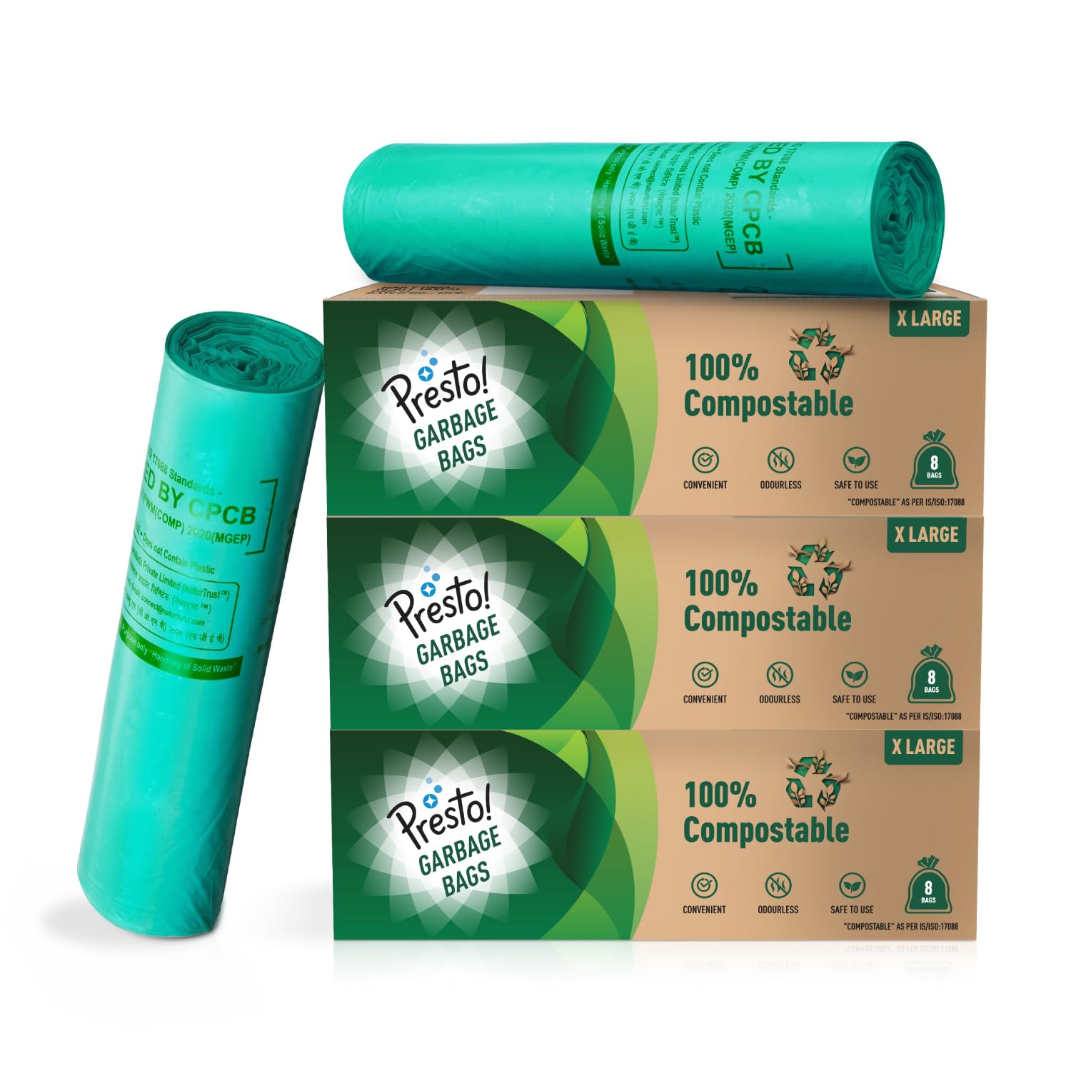 Amazon Brand - Presto! 100% Compostable Garbage Bags | Extra Large (XL) | 24 Counts | 8 Bags X 3 Packs | 30 x 37 Inches | Strong and Durable | For Dry and Wet Waste-image-34
