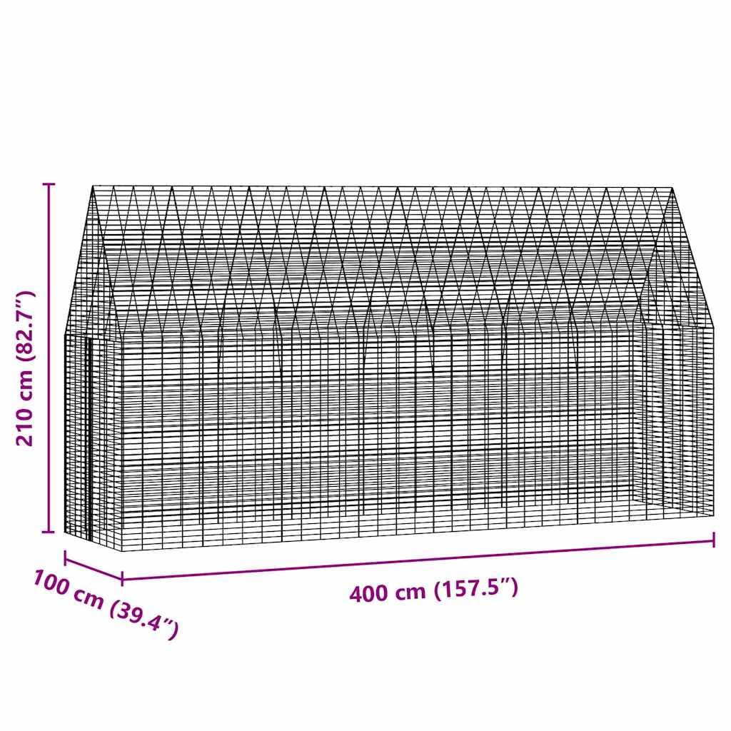 Jaula para conejos de acero galvanizado, 400 x 100 x 210 cm, jaula grande para animales pequeños con techo y suelo, resistente a la intemperie, para conejos, cobayas, hámsteres, roedores
