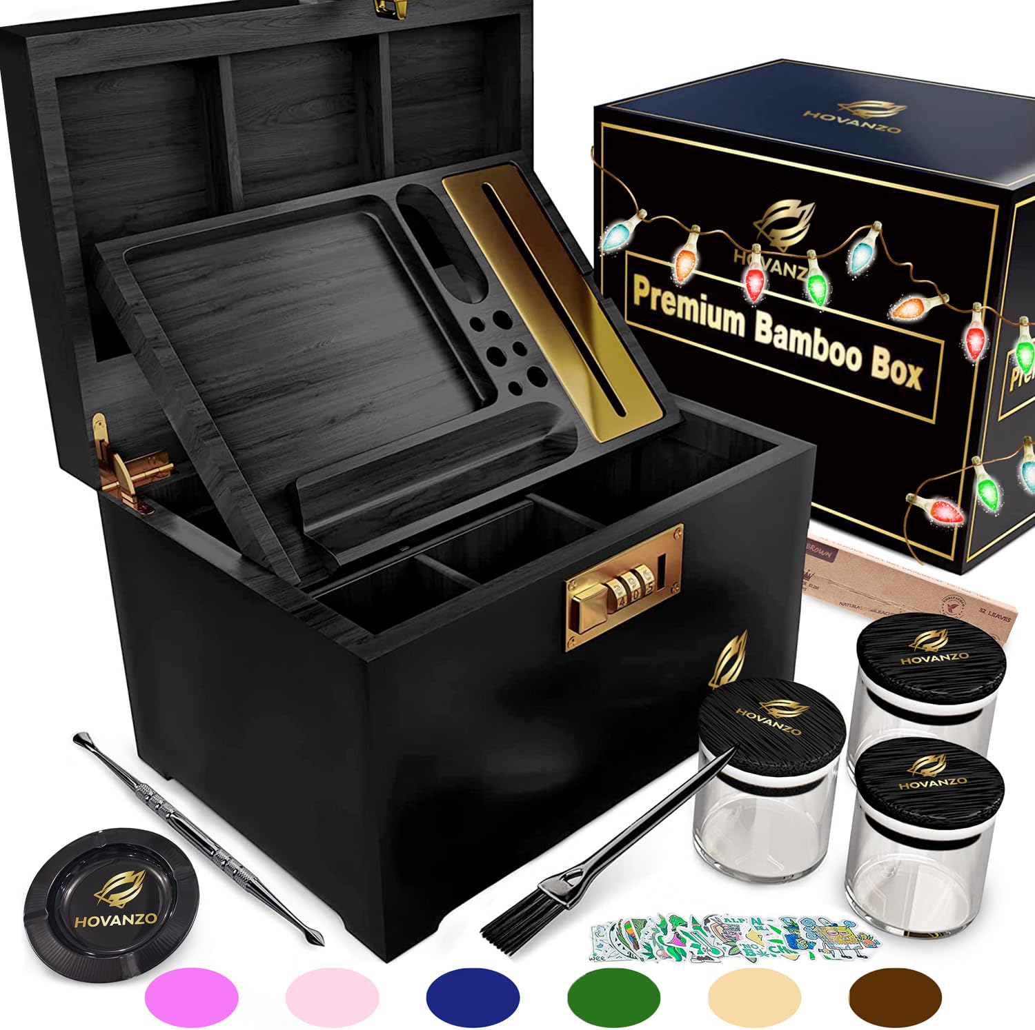 Gro Bambus Aufbewahrungsbox Set Mit Zahlenschloss  Holz Stash Box Mit  Grinder, Glasbehlter & Zubehr