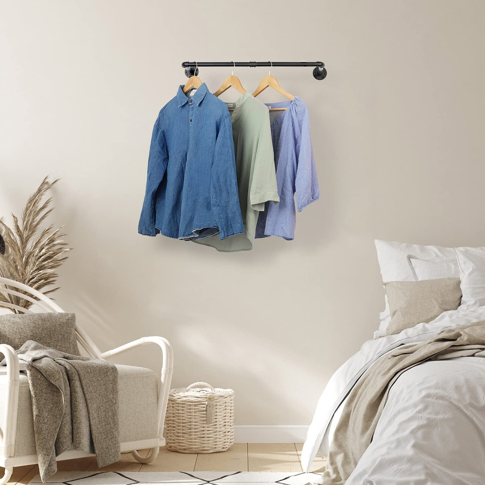 Industrial Pipe Clothes Rack , Wall Mounted Garment Rack, SpaceSaving