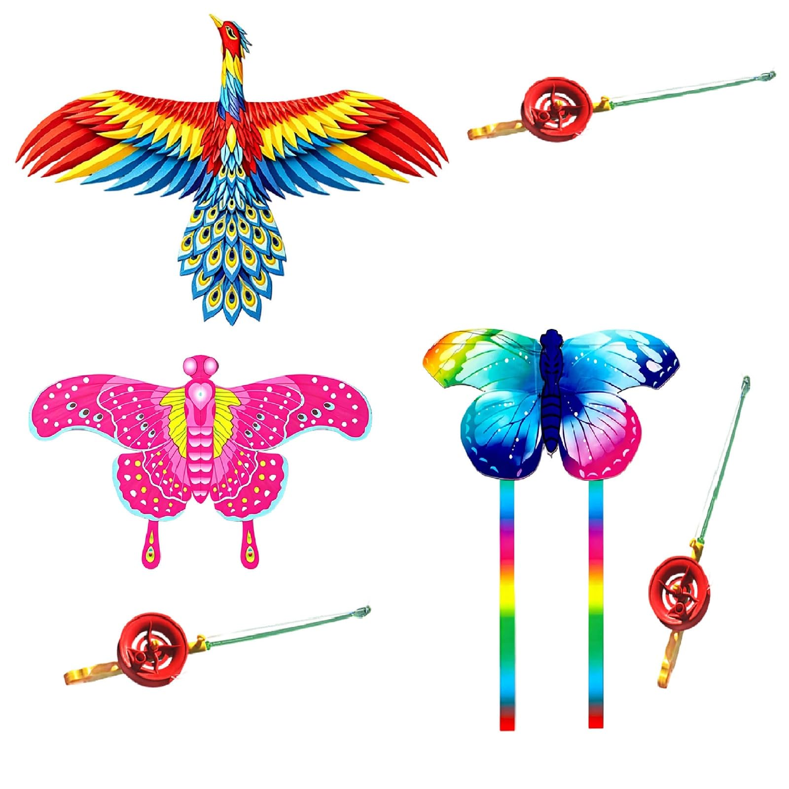 3 pack Fishing Poles Kite, Beach Toys, Angling Themed Flying Toy, Dynamic Wing Kites with Fishing Rod Line, Dynamic Winds Flying Toys for Outdoor, Beach Kite for Family Outdoor Activities (Color-B)