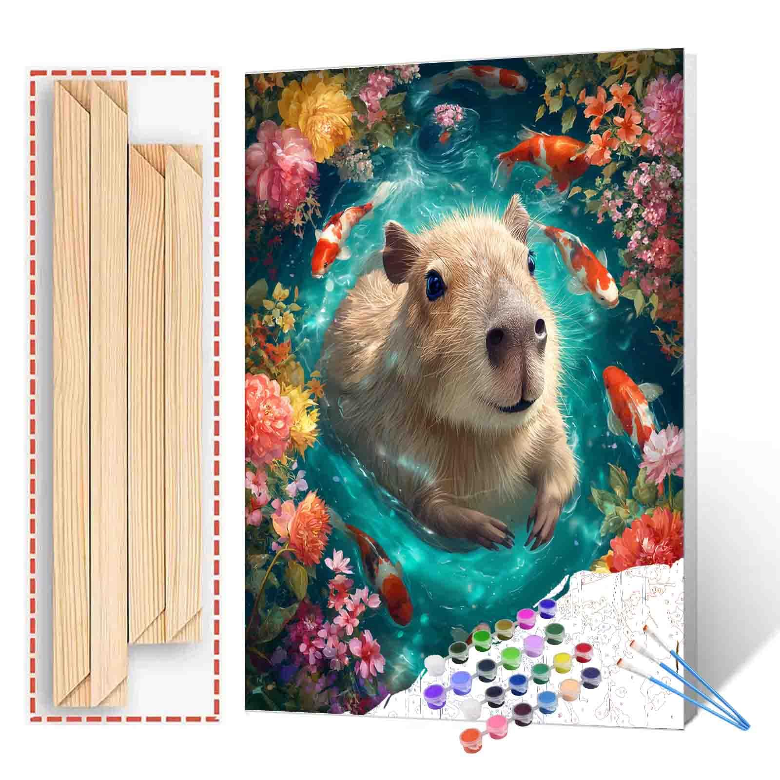 Capybara Animals Paint by Number for Adults Beginner Koi Fish Flowers Paint by Number Kits on Canvas Colorful Simple Painting DIY Acrylic Paintwork Home Wall Decor 16"x20" (DIY Frame)